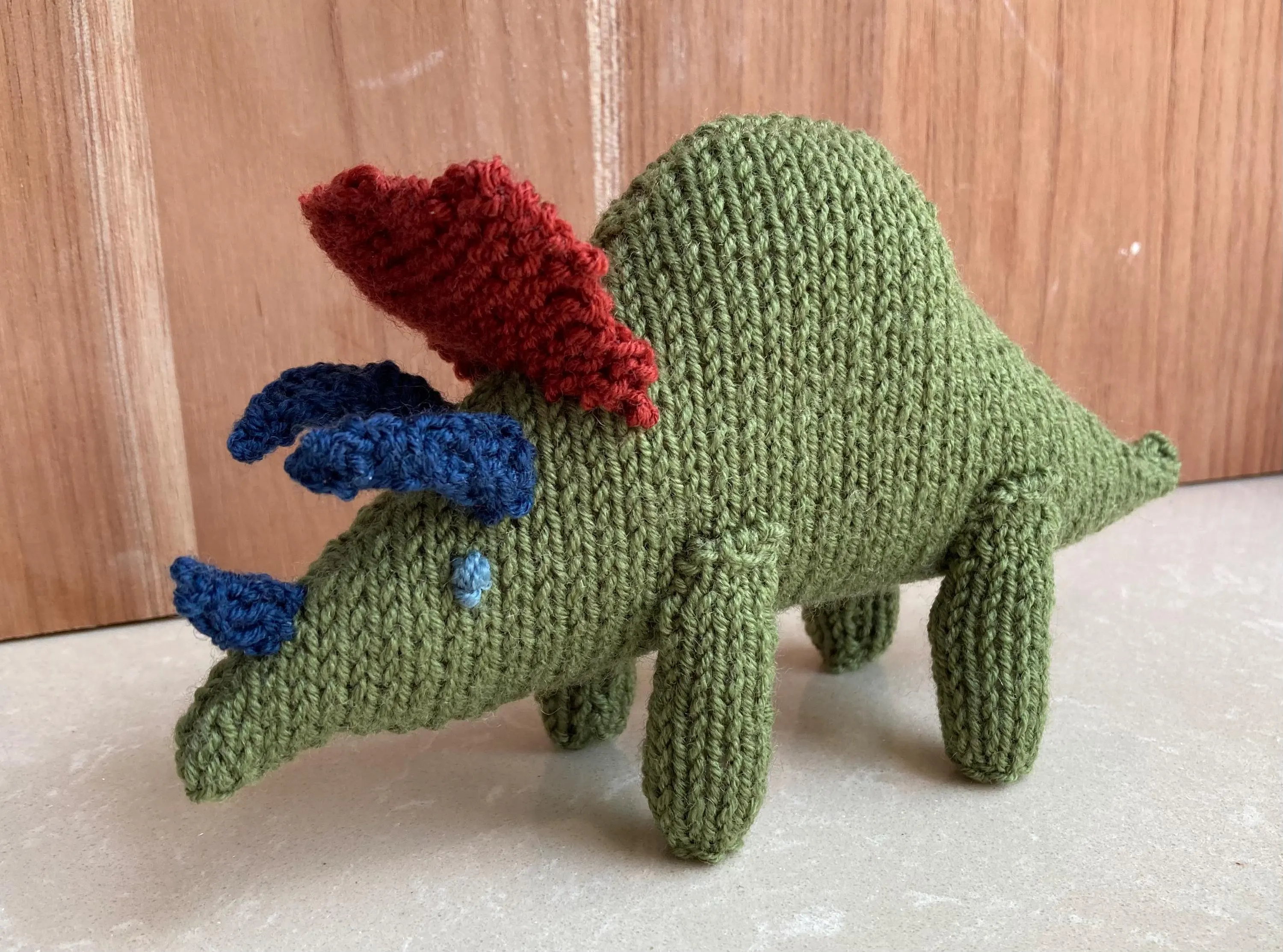Stegosaurus and Triceratops soft toy knitting pattern