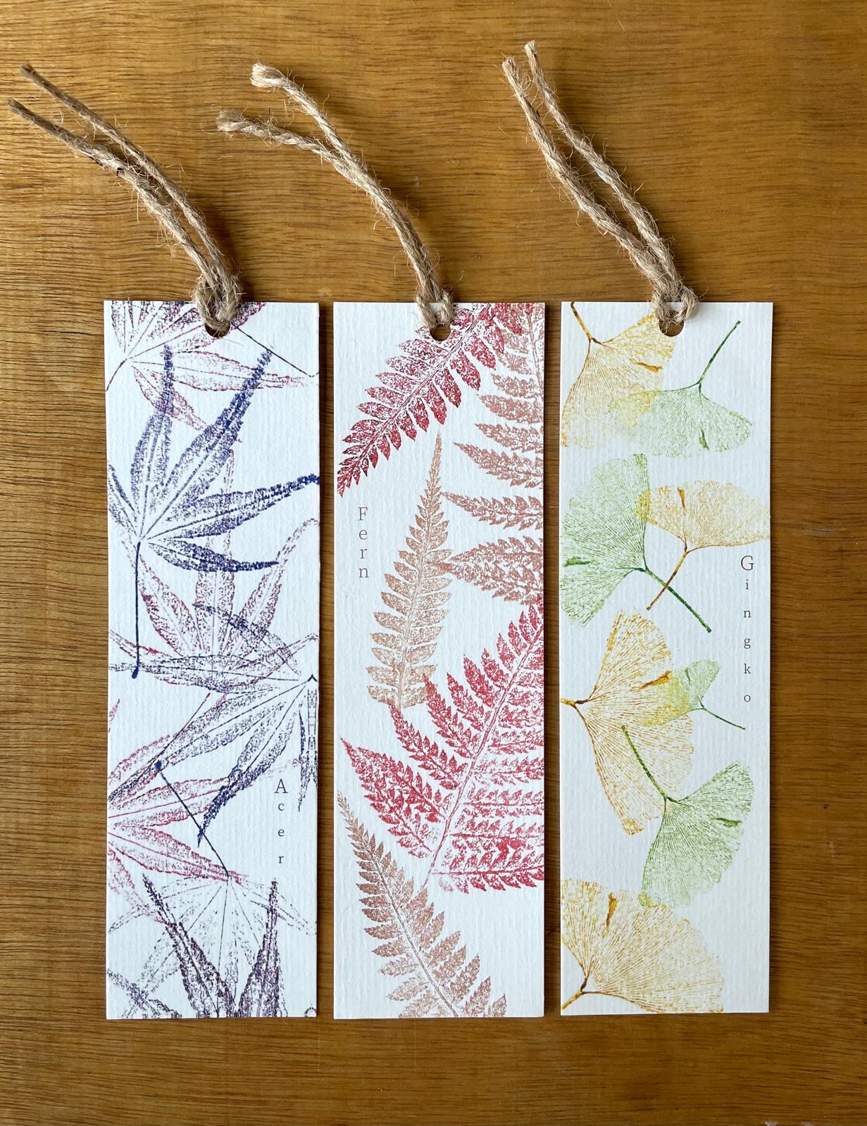 Nature Bookmarks Trio Gingko, Fern & Acer Leaf Prints