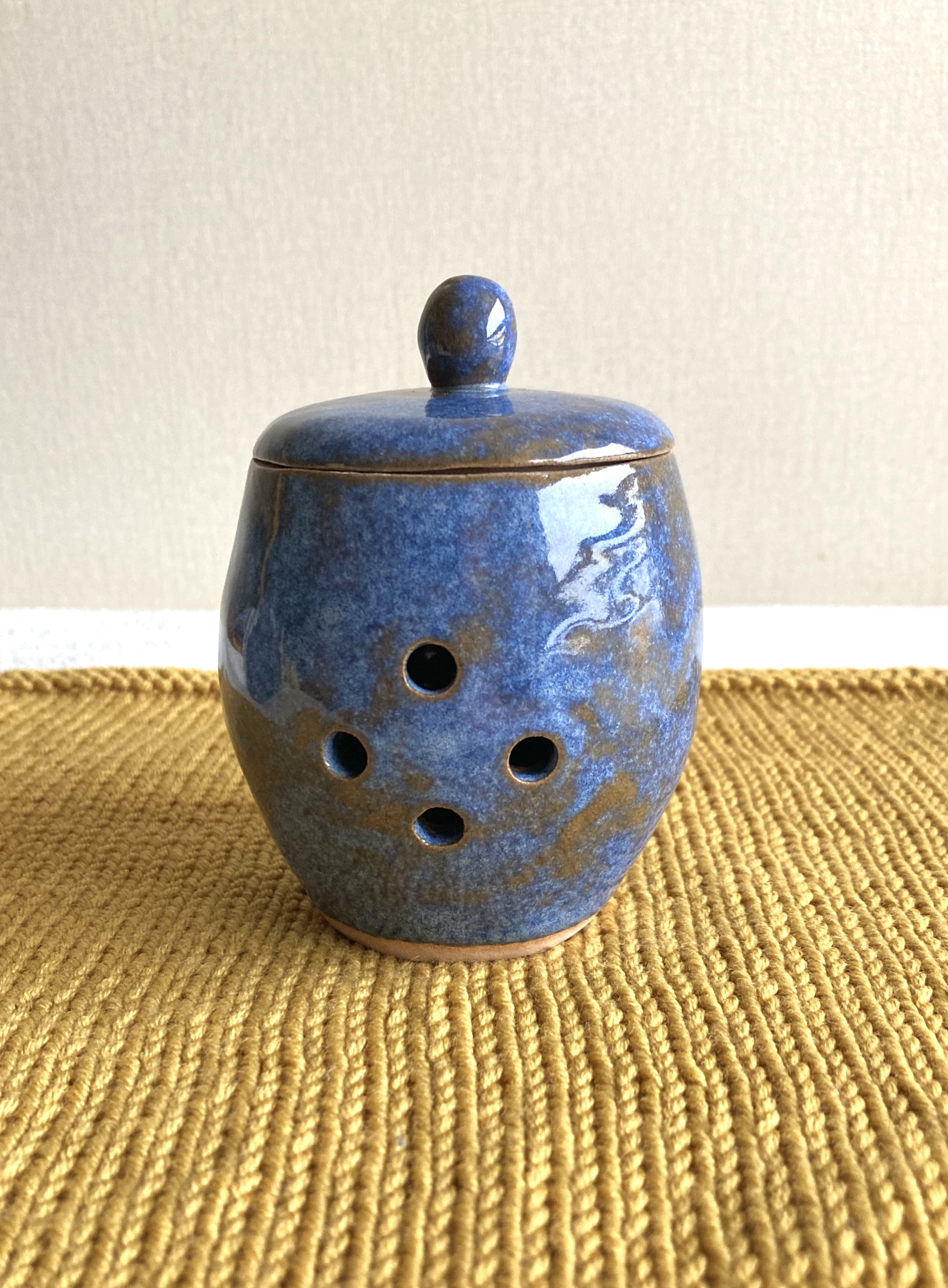 Small coil and pinch handmade sunflower garlic pot