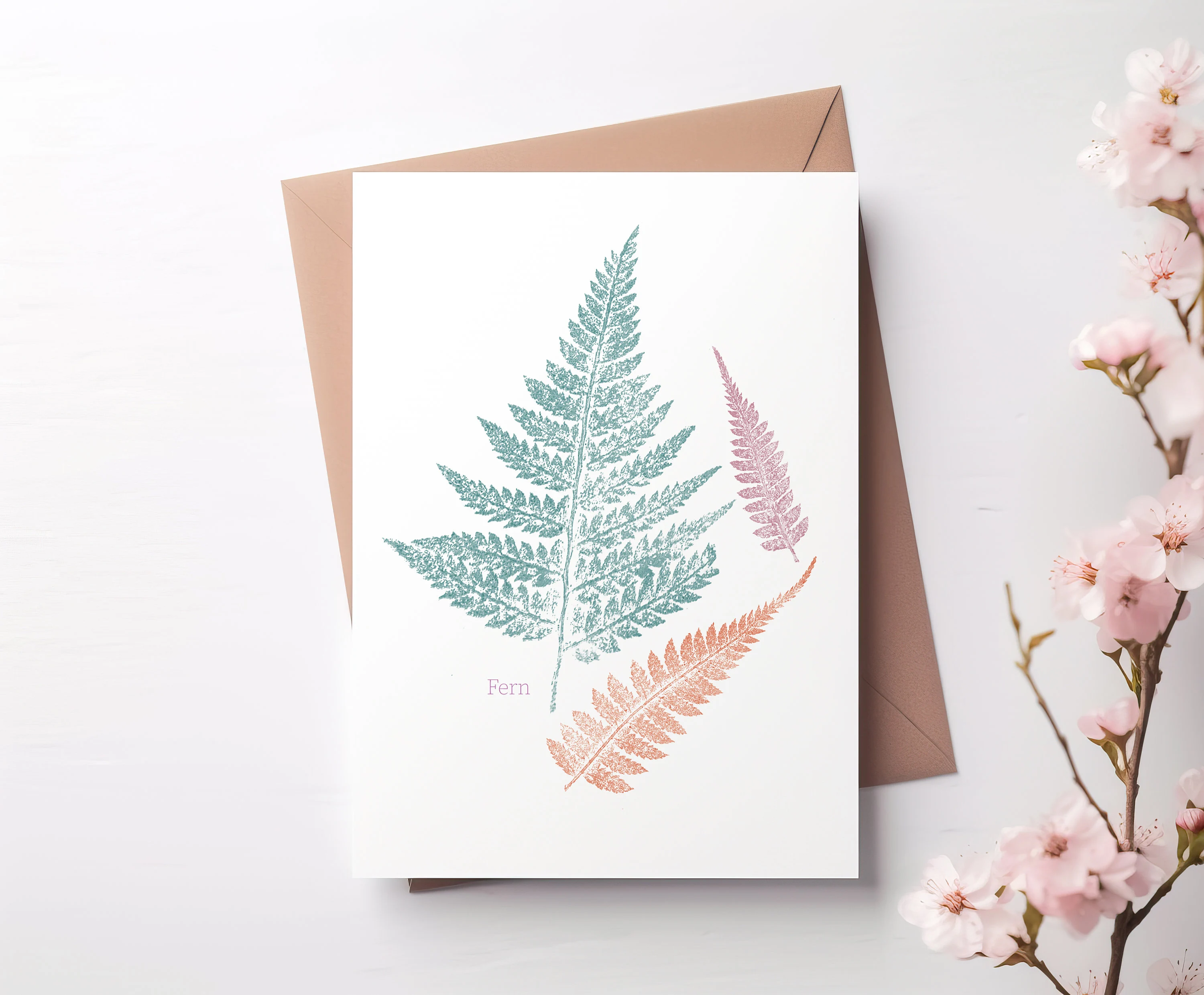 Handprinted fern greetings card