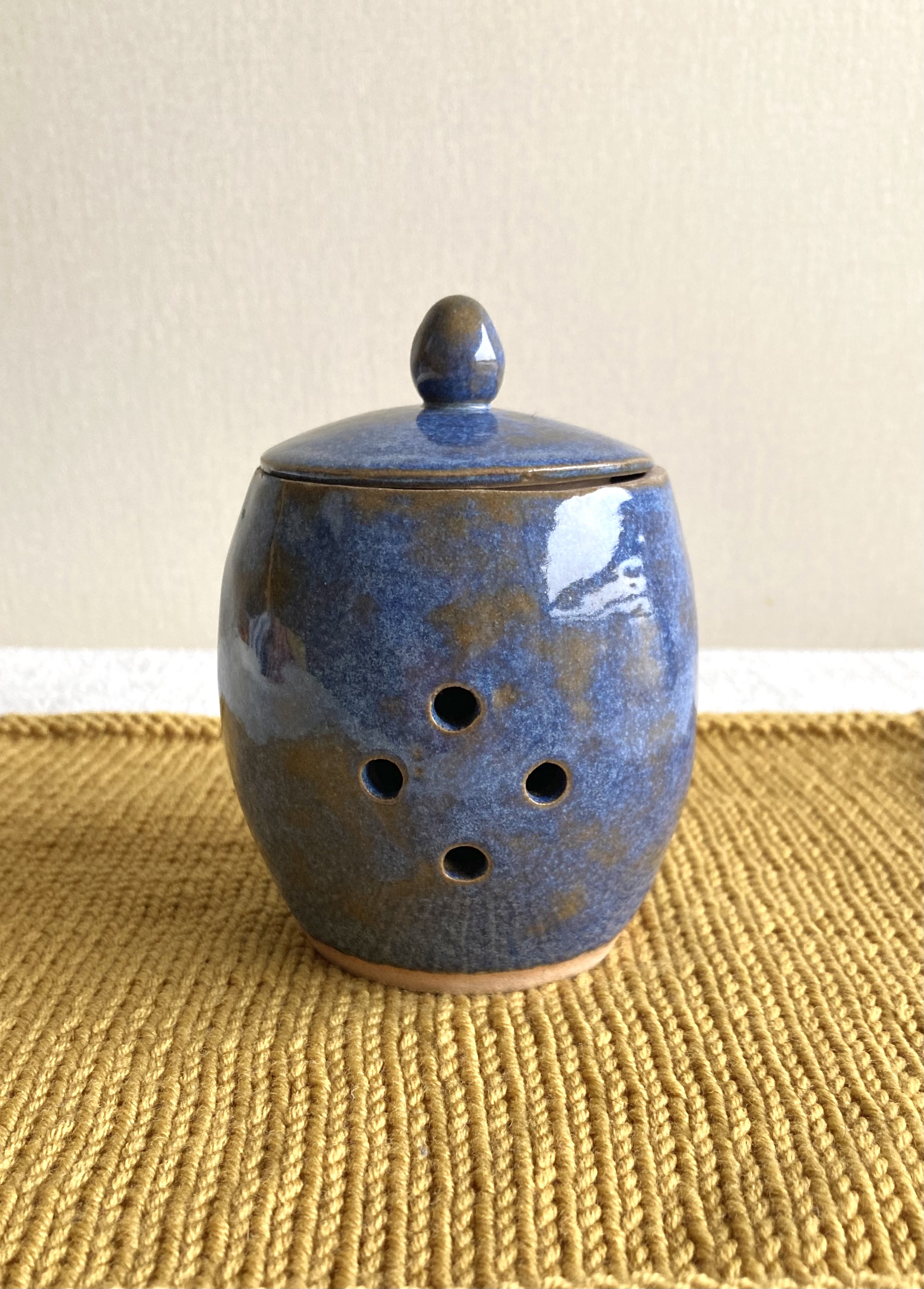 Handmade coil and pinch sunflower garlic pot