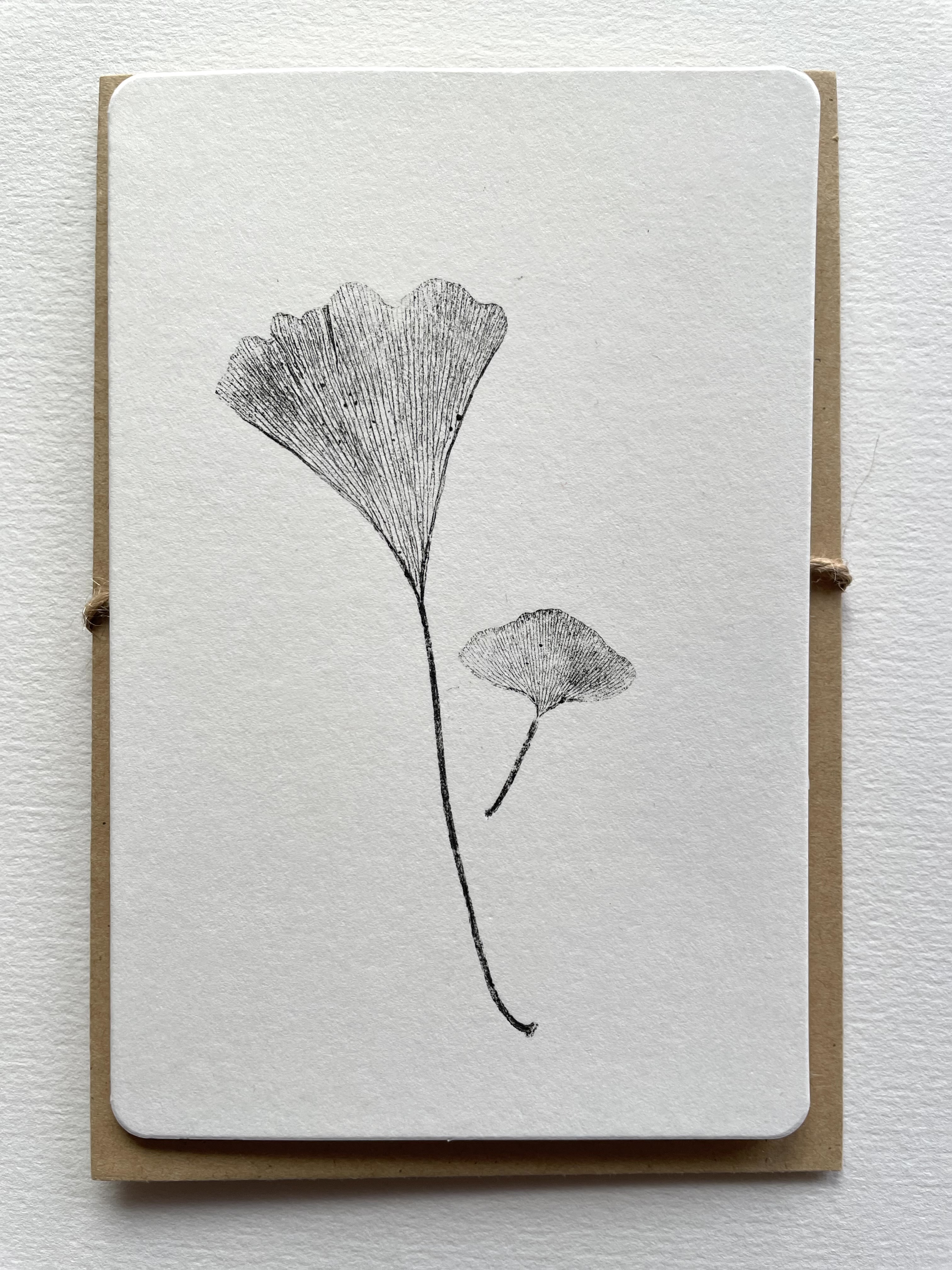 Monotype printed card - Pair of Ginkgo leaves