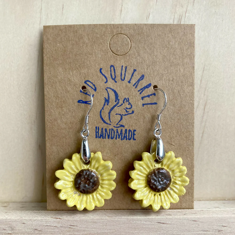 Handmade ceramic sunflower earrings