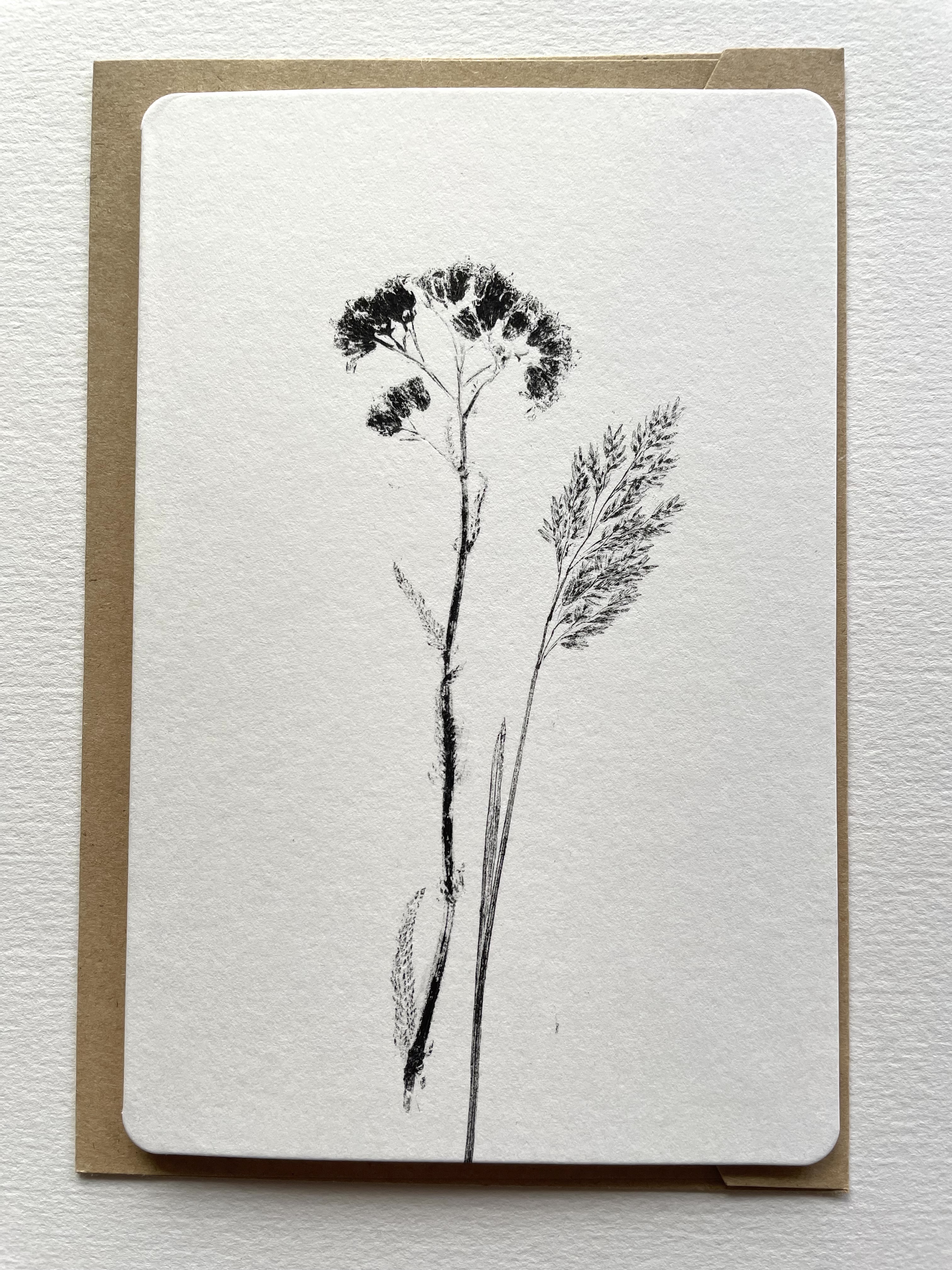Monotype printed card - Wildflower and meadow grass