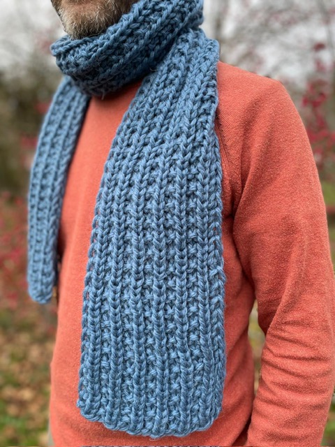 Hand knitted chunky rib alpaca blend scarf