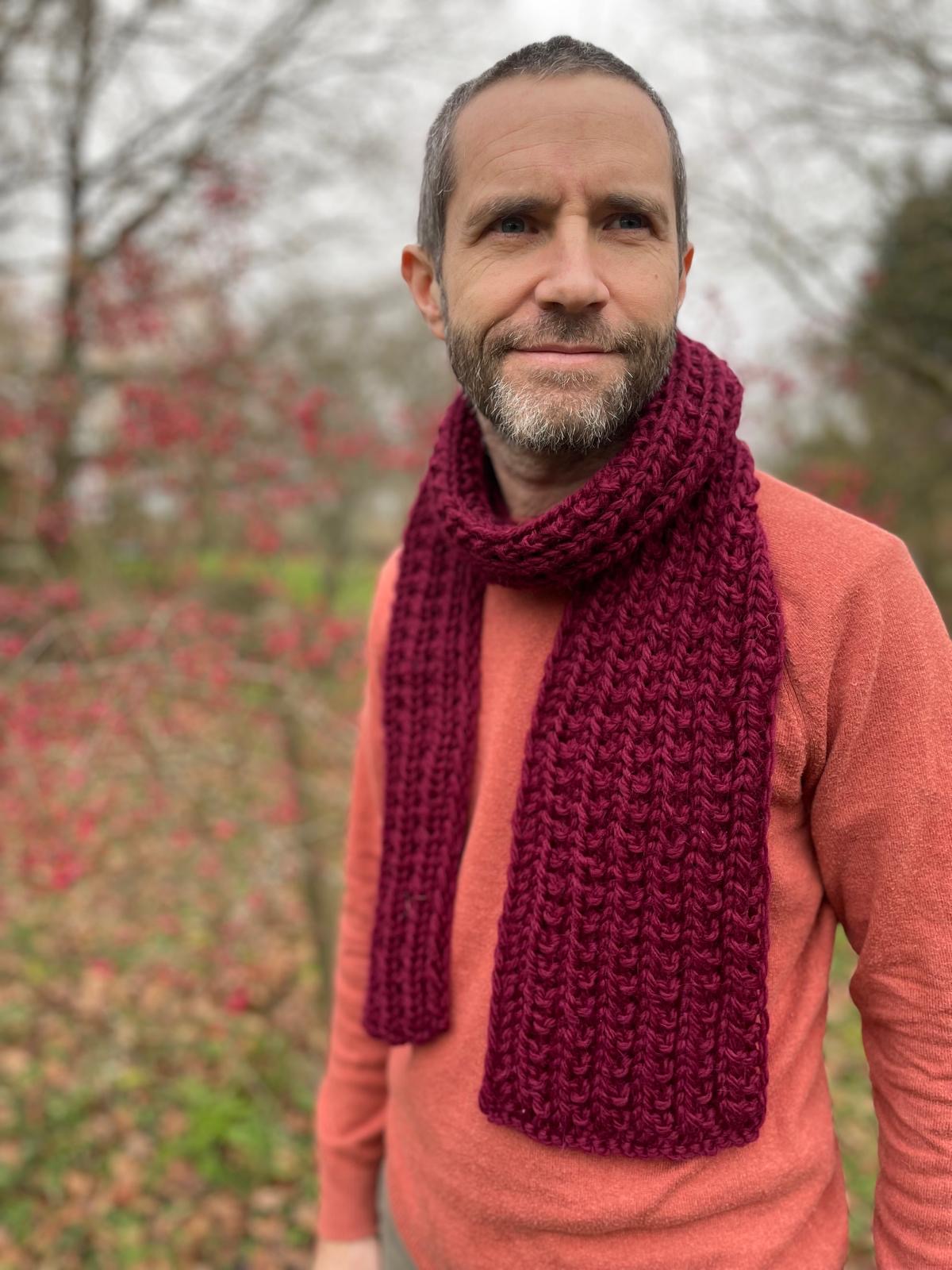 Hand knitted chunky rib alpaca blend scarf