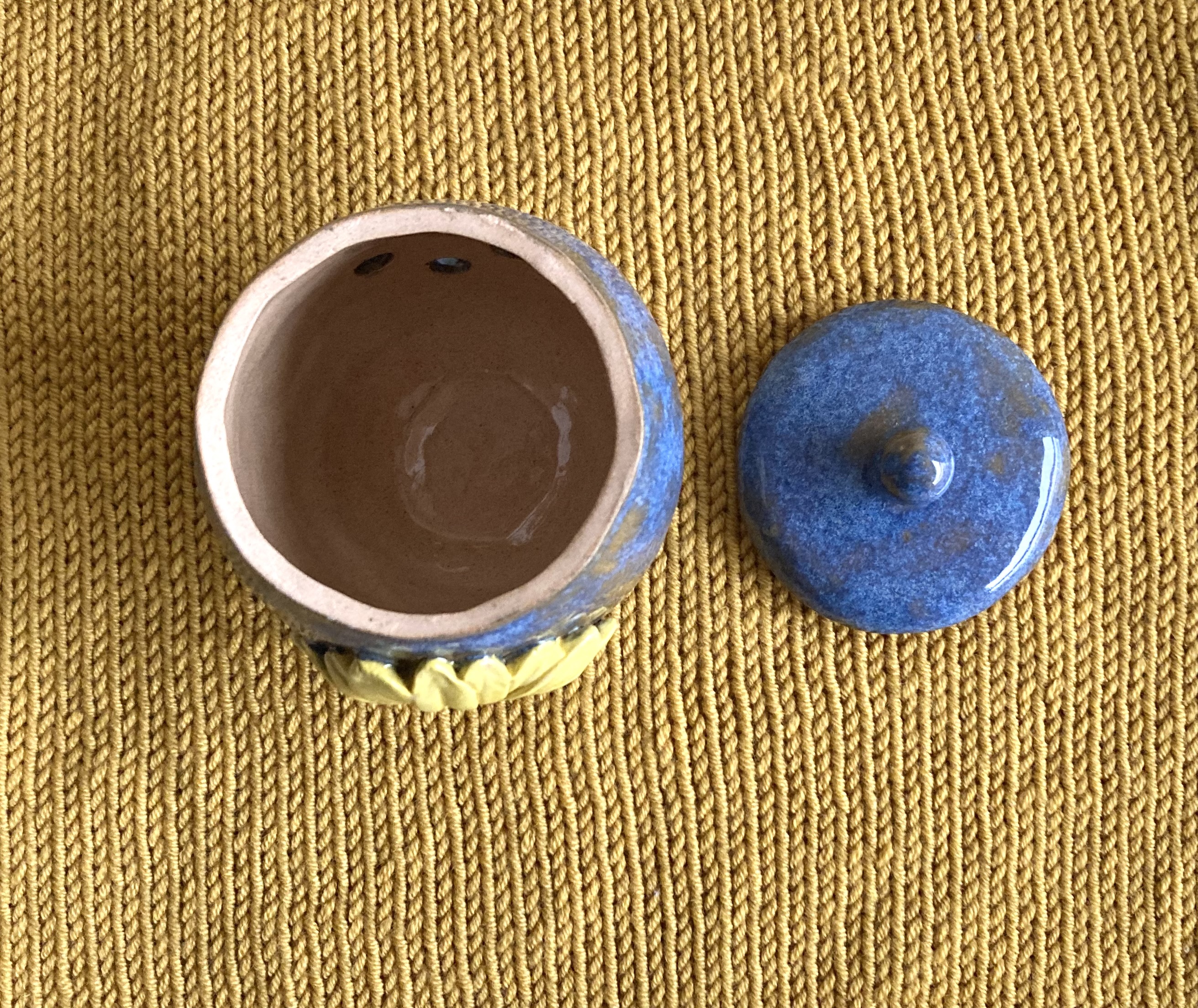 Small coil and pinch handmade sunflower garlic pot