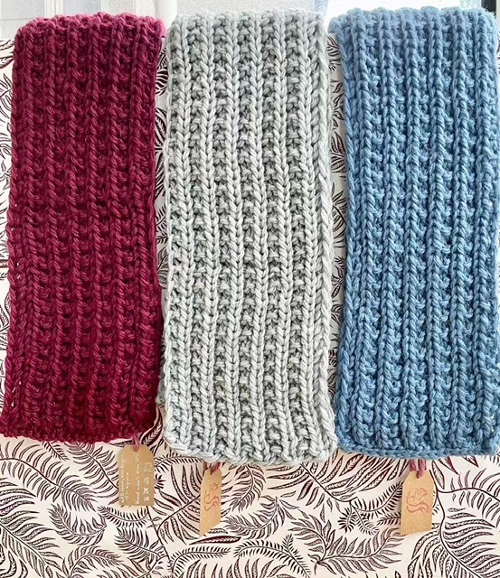 Hand knitted chunky rib alpaca blend scarf