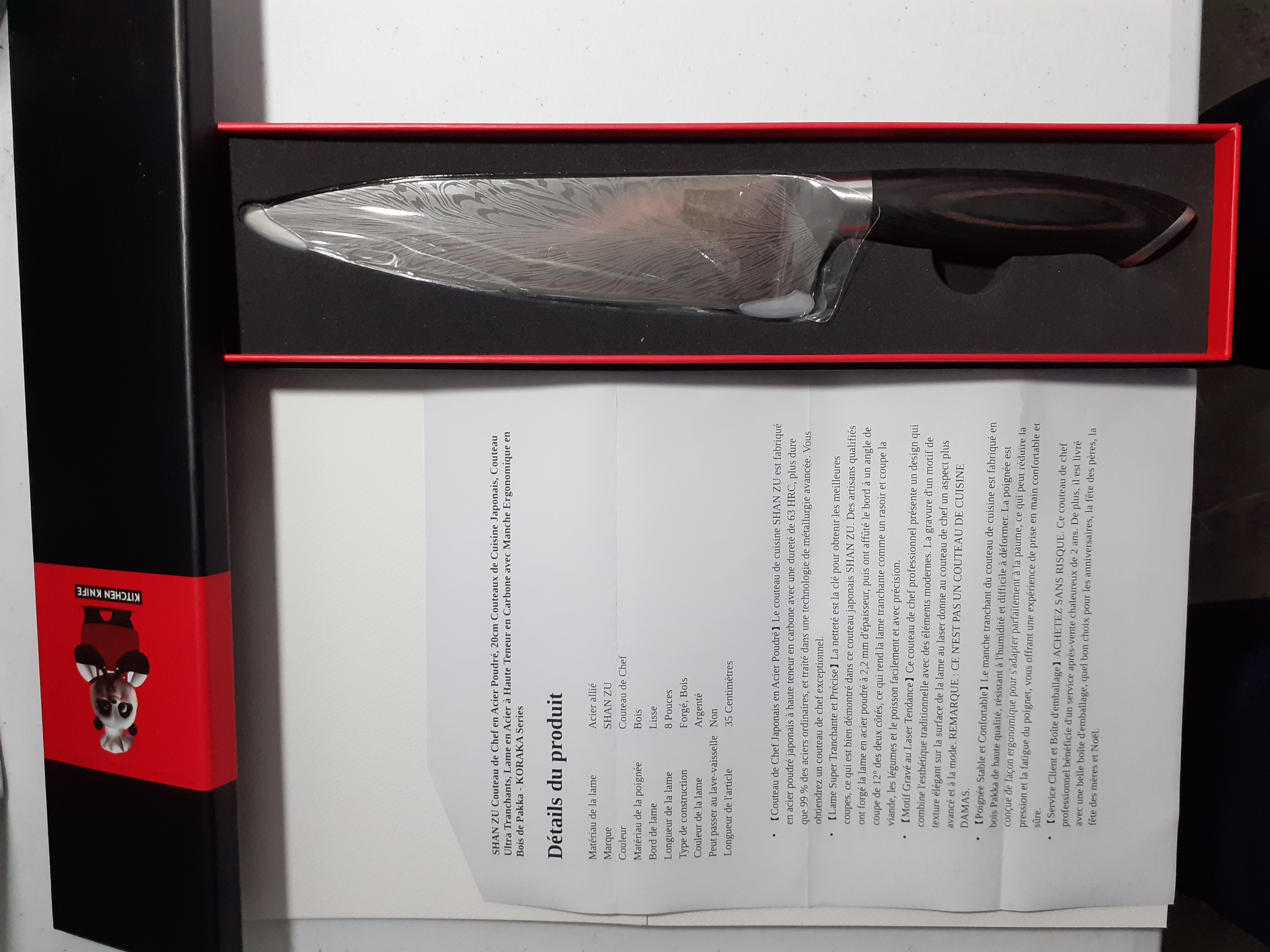 Shanzu Couteau de chef en acier inoxydable serie Koraka HRC:63