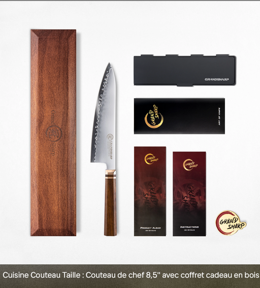 Couteau de Chef 8,5'' Lame de 21 cm en acier Haut de gamme ZDP189  HRC: 65-67