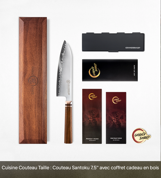 Couteau Santoku 7,5'' Lame de 18cm en acier Haut de gamme ZDP189 HRC : 65-67