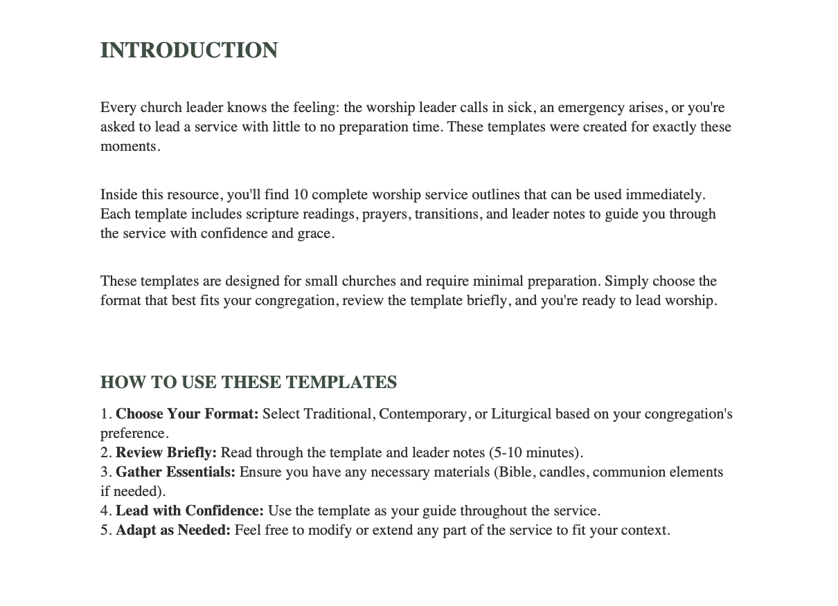 Emergency Worship Template Pack