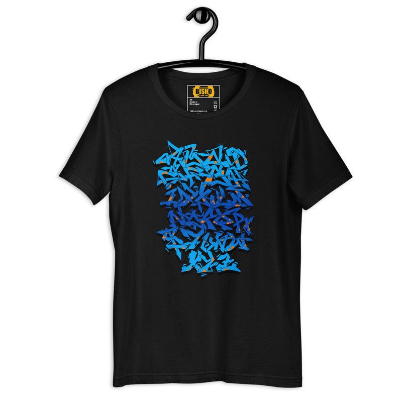 Camiseta negra Abecedario-de-Graffiti-Wildstyle-Azul
