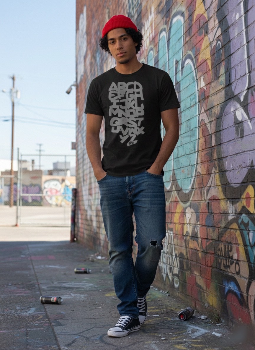 Camiseta negra Abecedario-de-Graffiti-Blockbuster