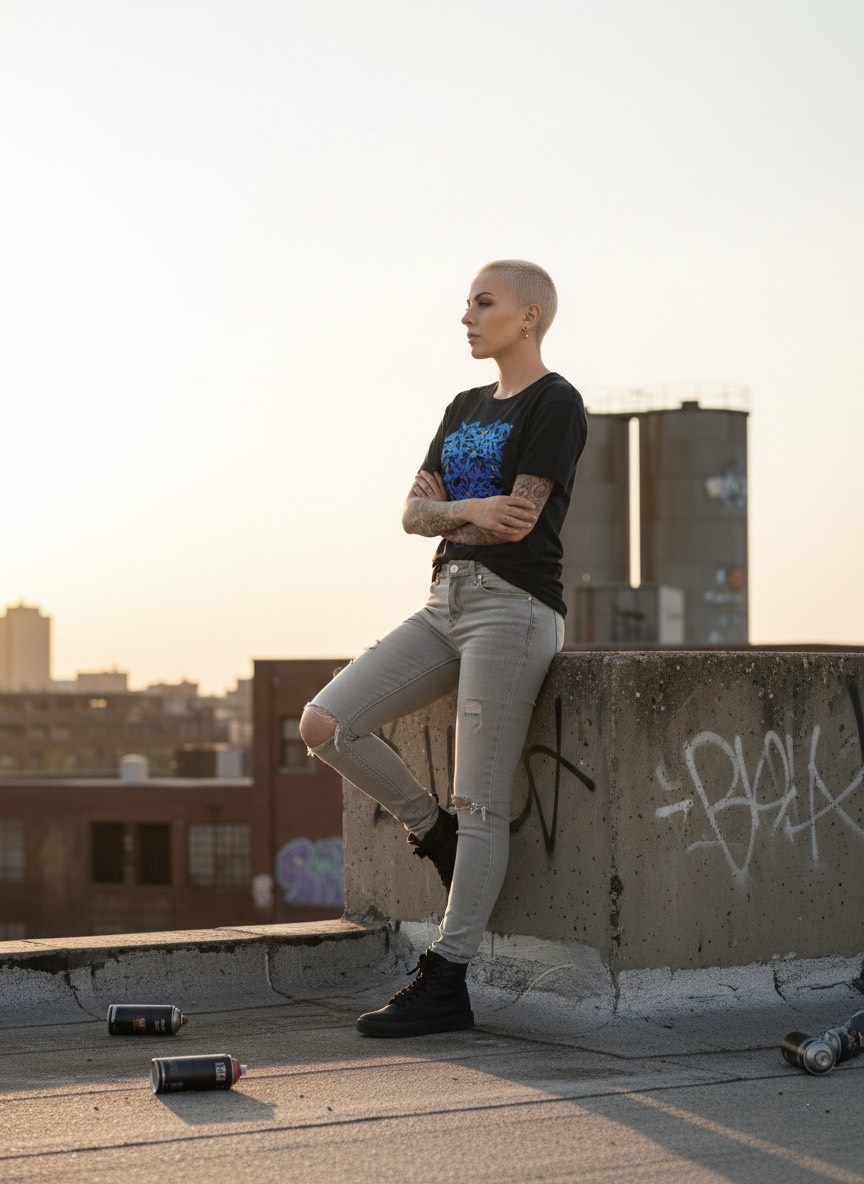 Camiseta negra Abecedario-de-Graffiti-Wildstyle-Azul