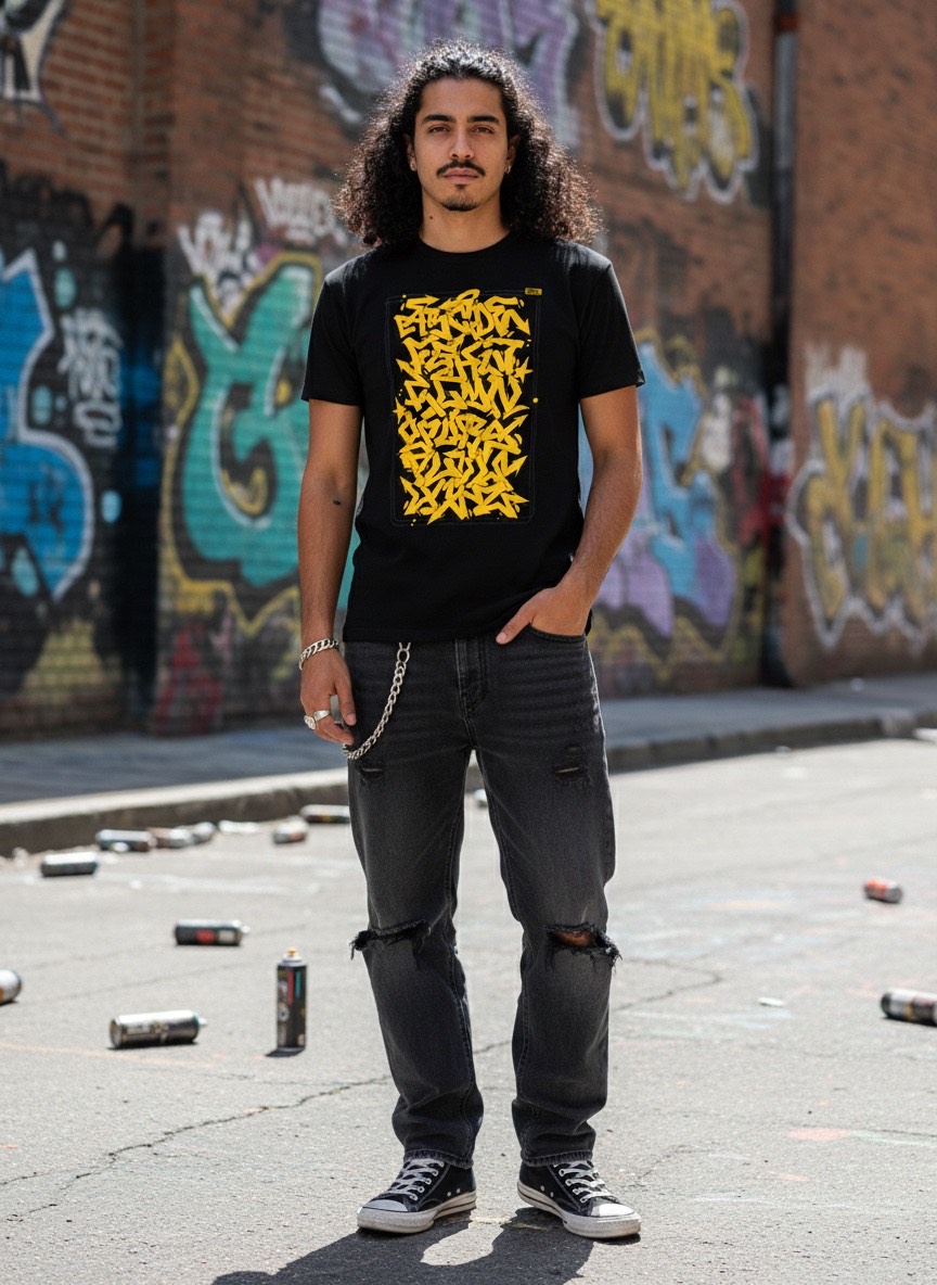 Camiseta negra Abecedario-de-Graffiti-Wildstyle
