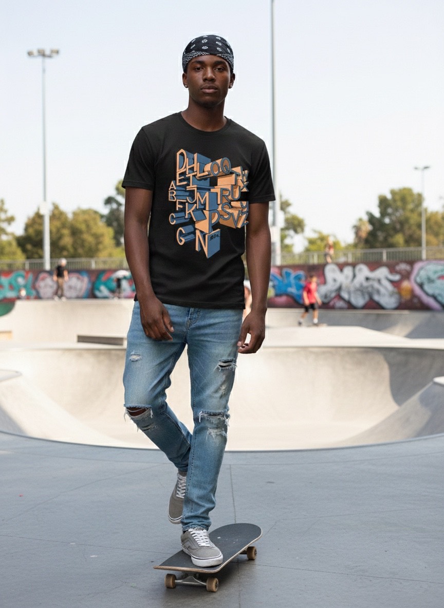 Camiseta negra Abecedario-de-Graffiti-3d