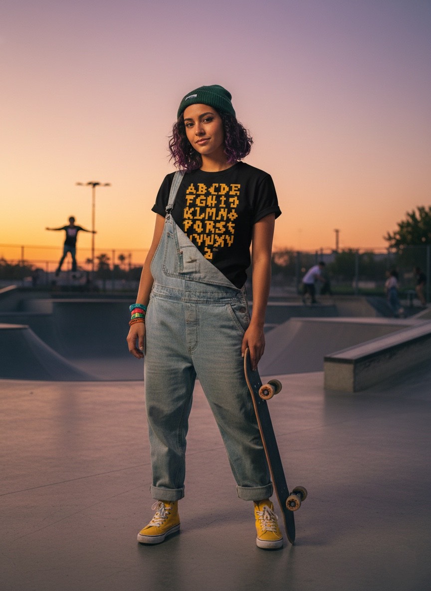 Camiseta negra Abecedario-de-Graffiti-Pixel