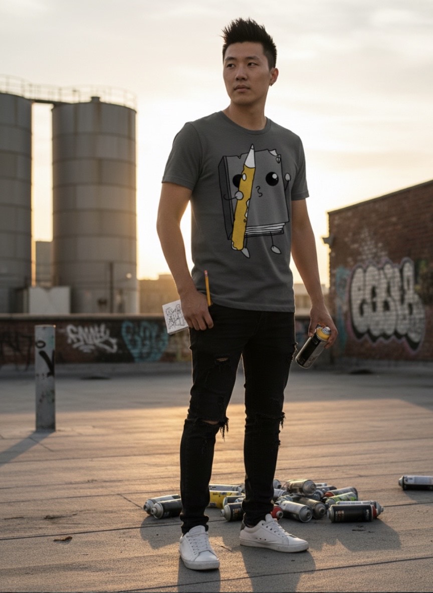 Camiseta GRAFFITI KAWAII Libro y Lápiz Vintage