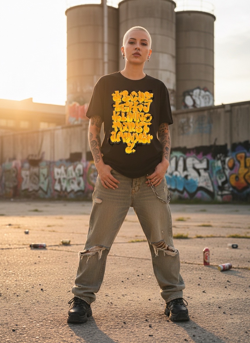Camiseta negra Abecedario-de-Graffiti-Throw-Up-Style