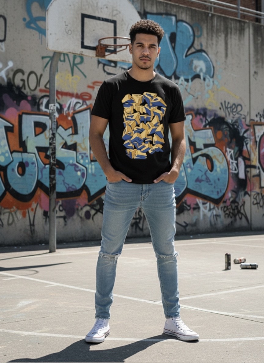 Camiseta negra Abecedario-de-Graffiti-3d
