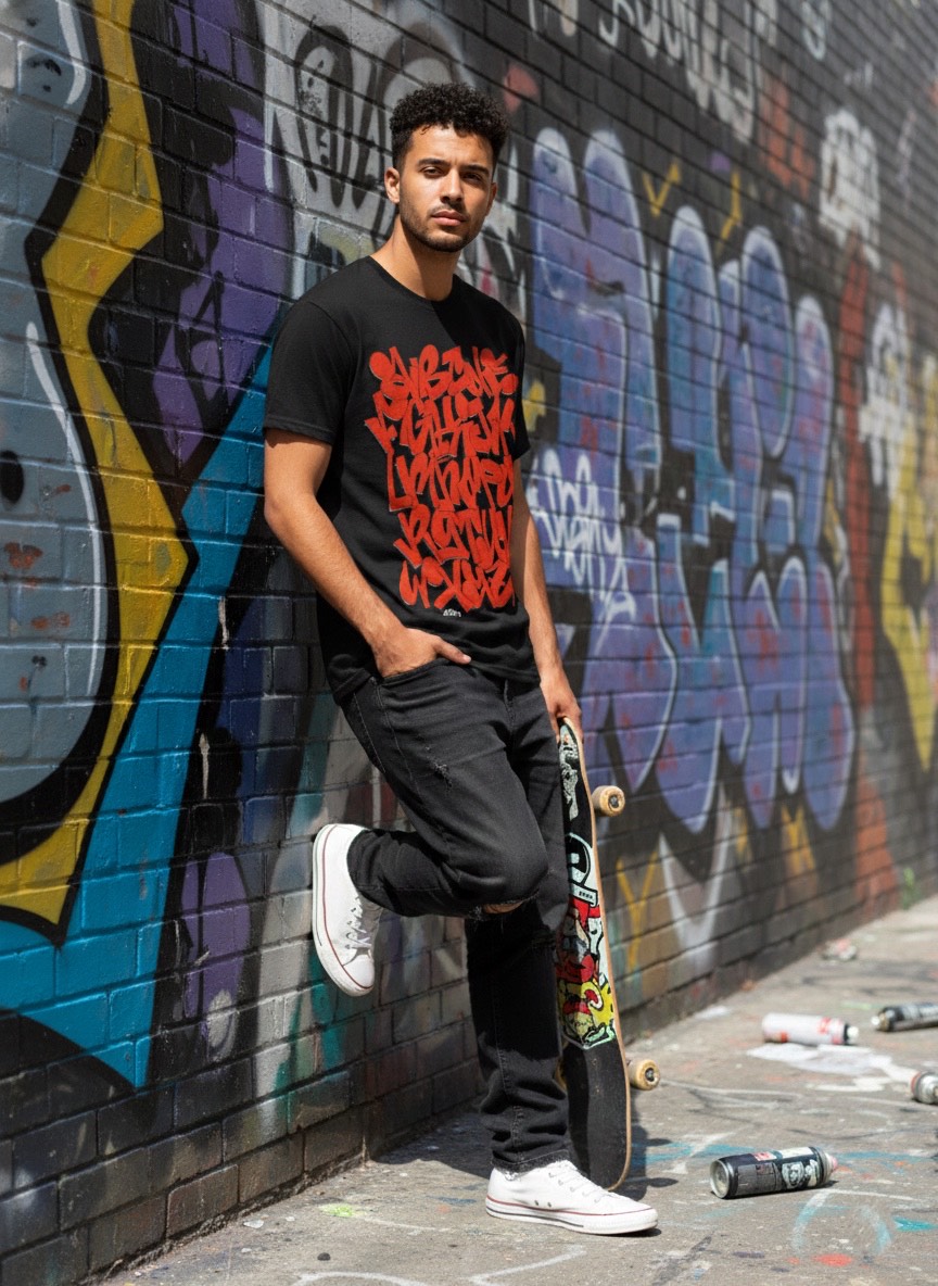 Camiseta negra Abecedario-de-Graffiti-Throw-Up-red