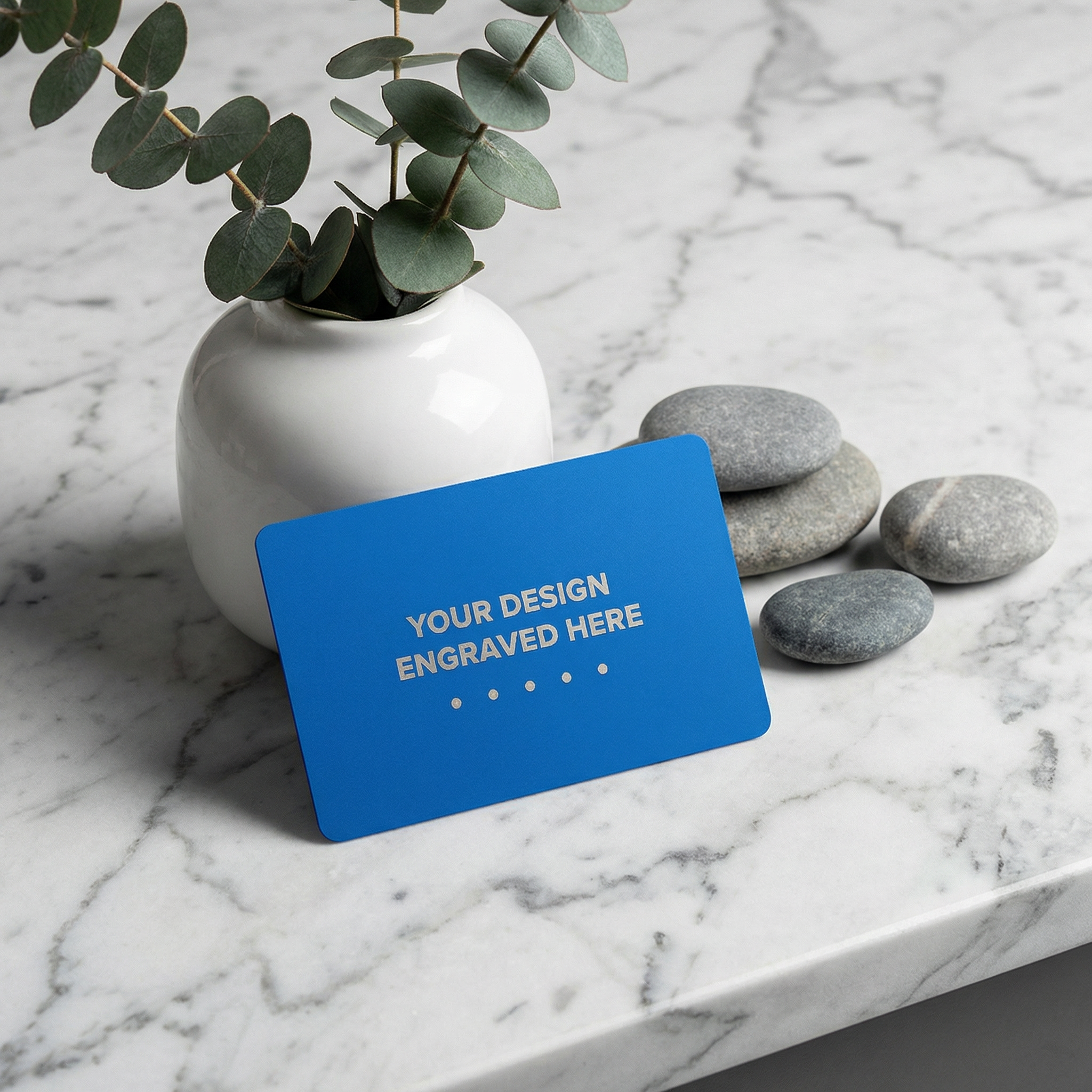 Matt Blue Laser Engraved Metal Business Card