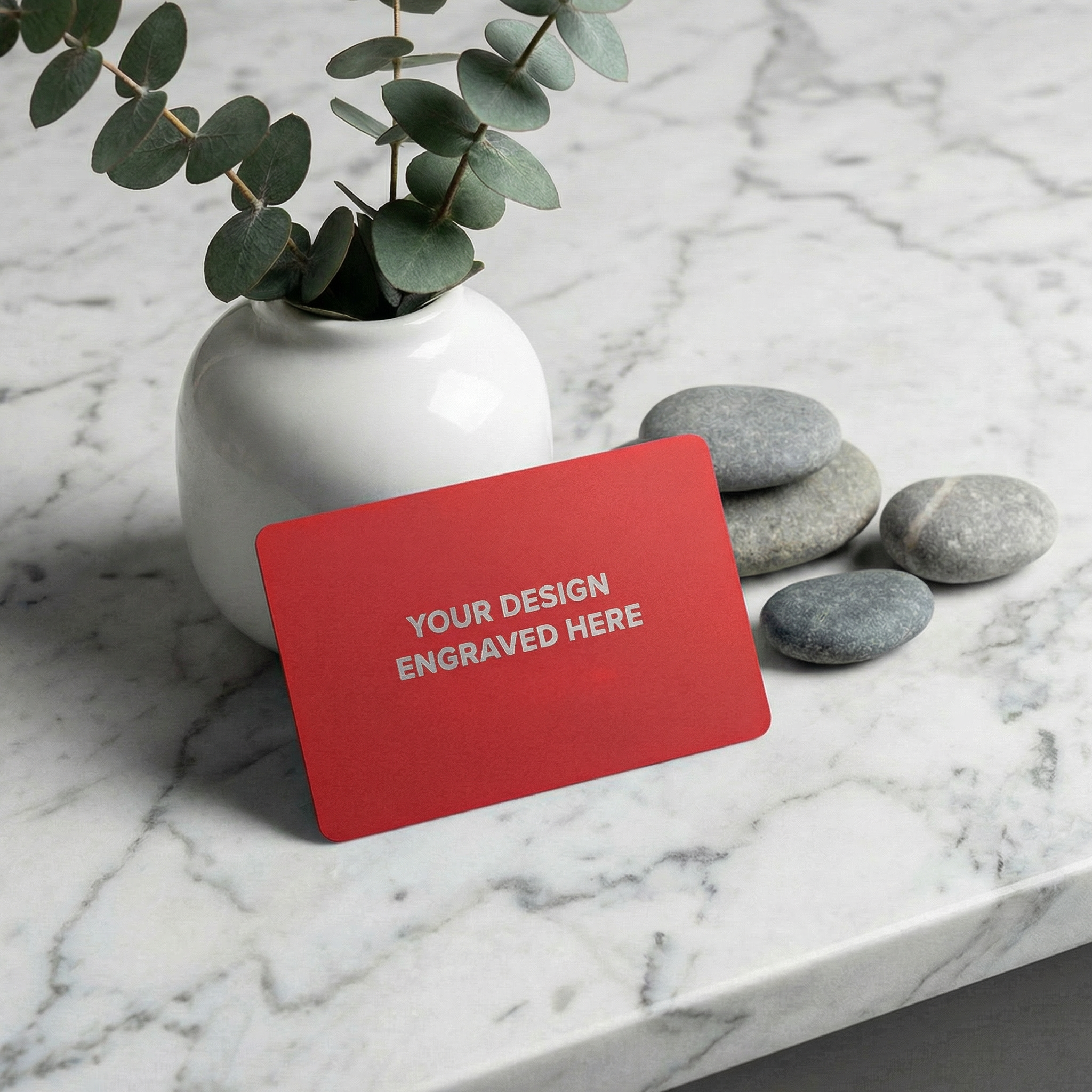 Matt Red Laser Engraved Metal Business Card