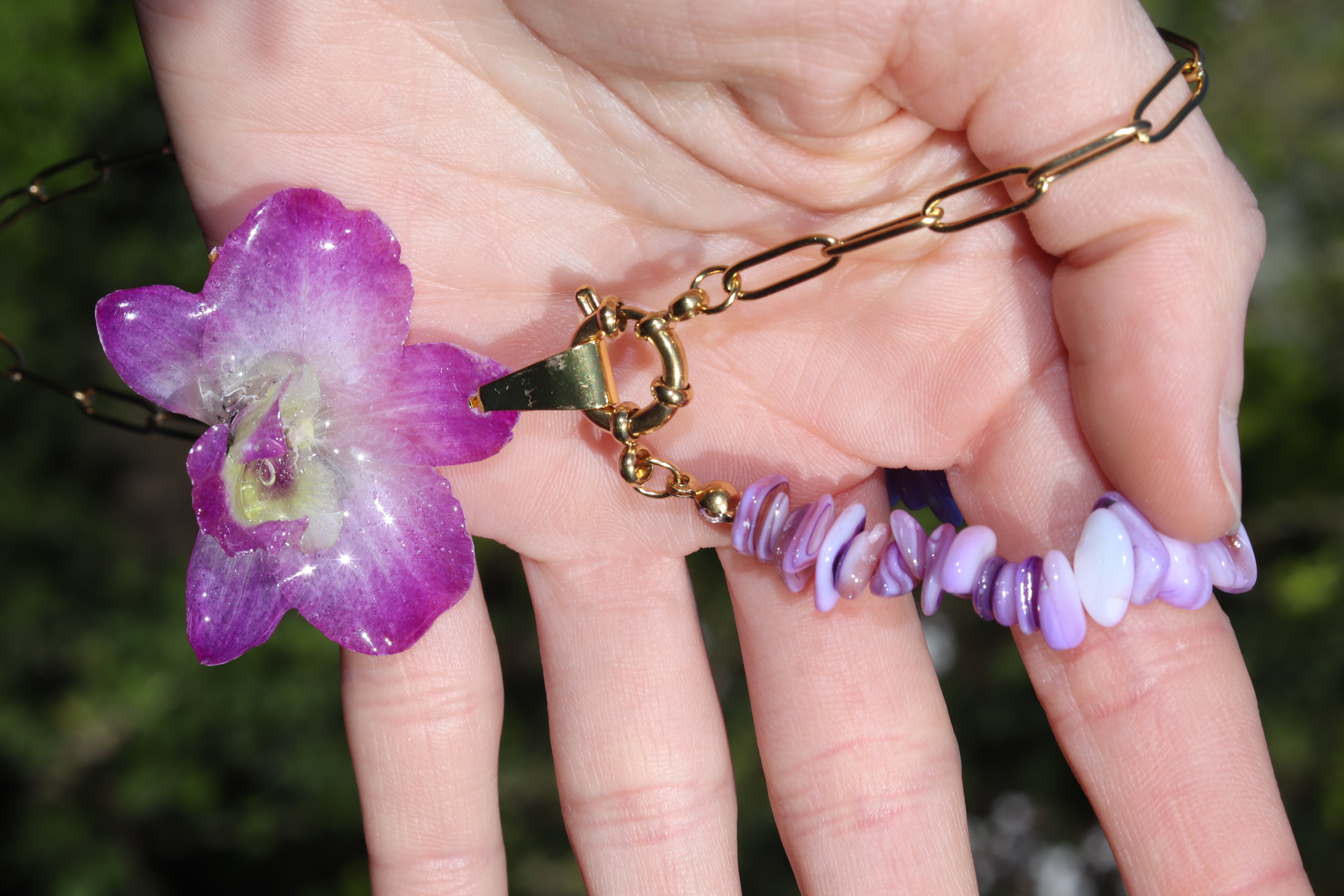 Collar de orquídea Dendrobium con cadena especial
