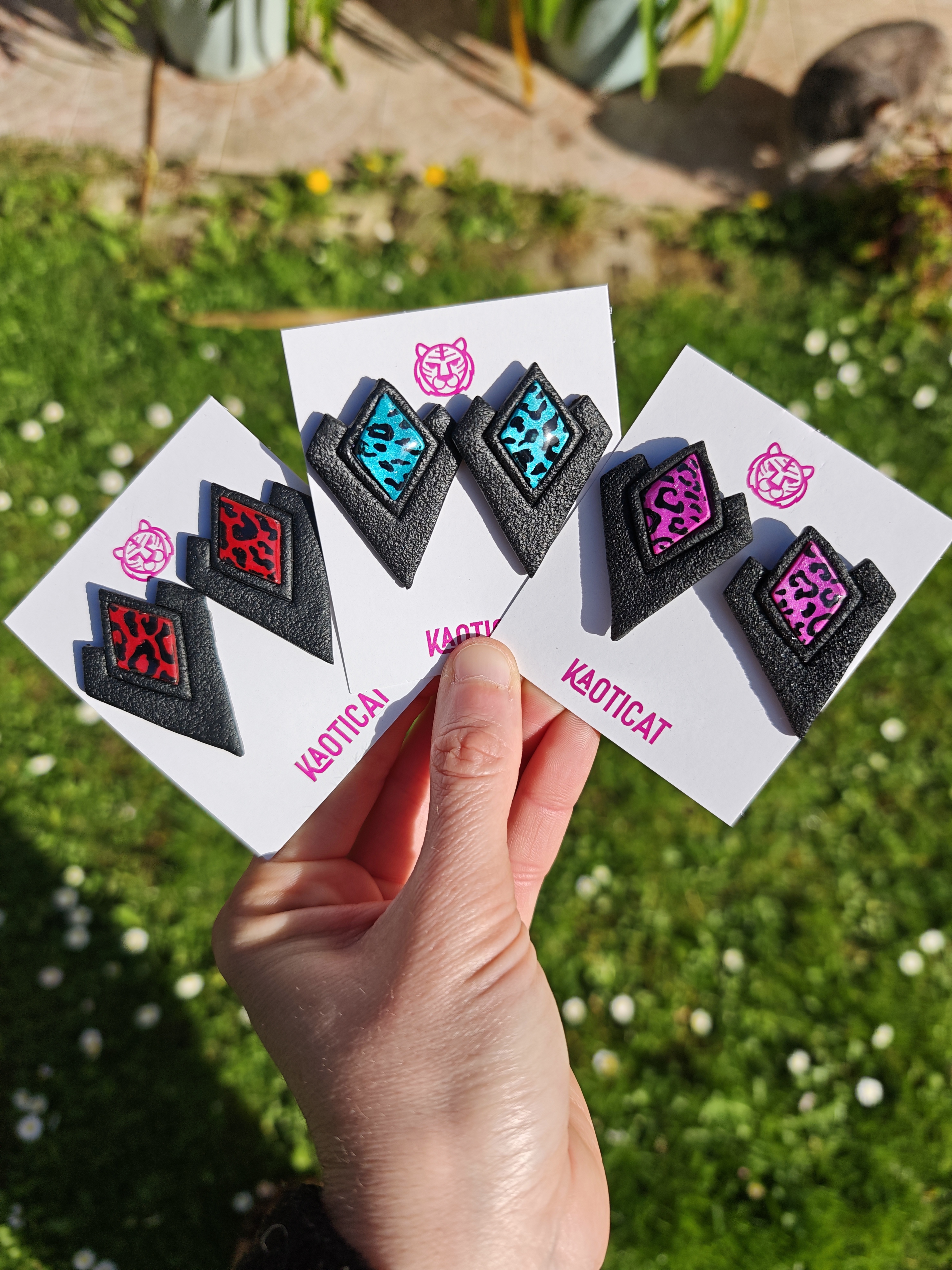 Pendientes geométricos animal print