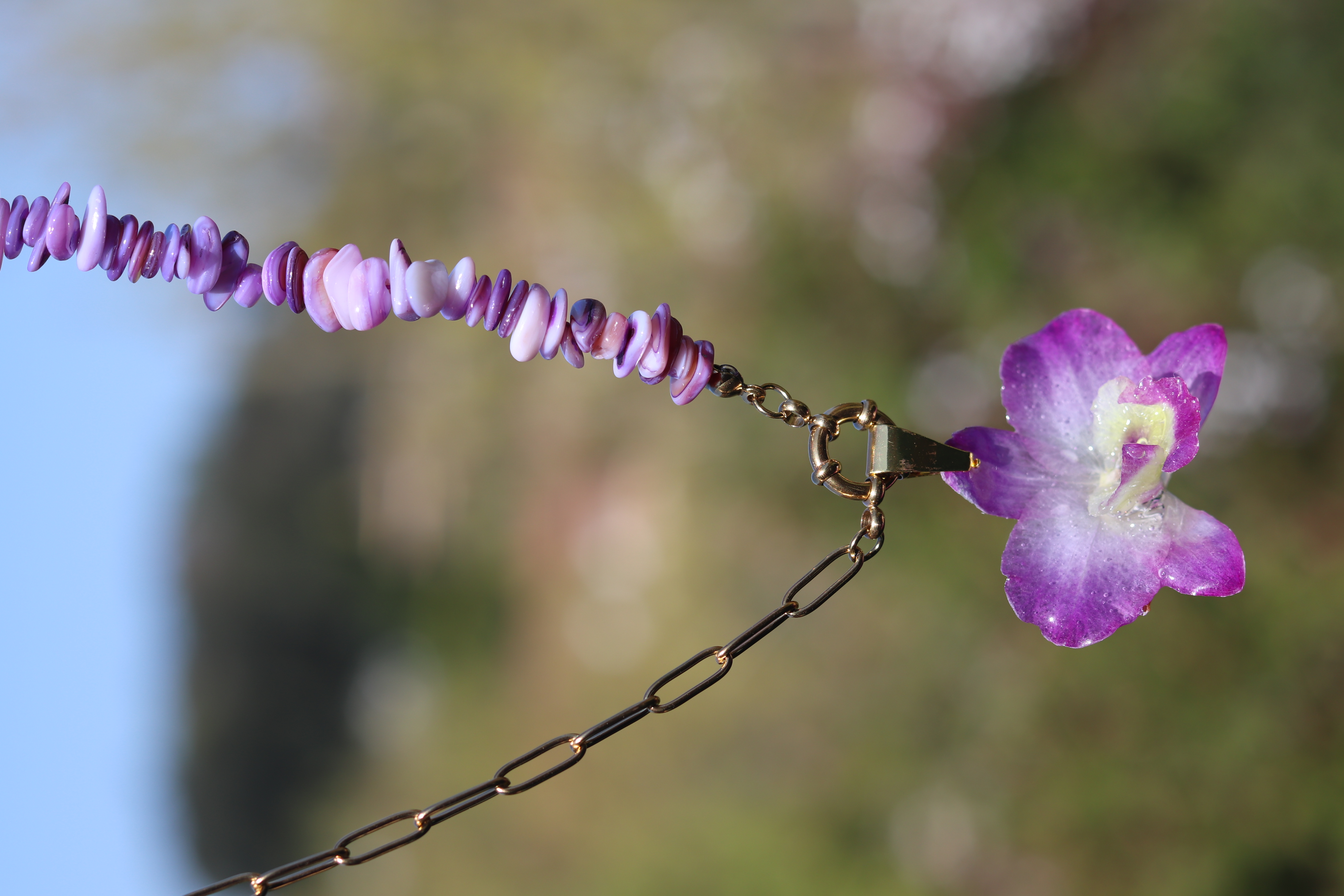 Collar de orquídea Dendrobium con cadena especial