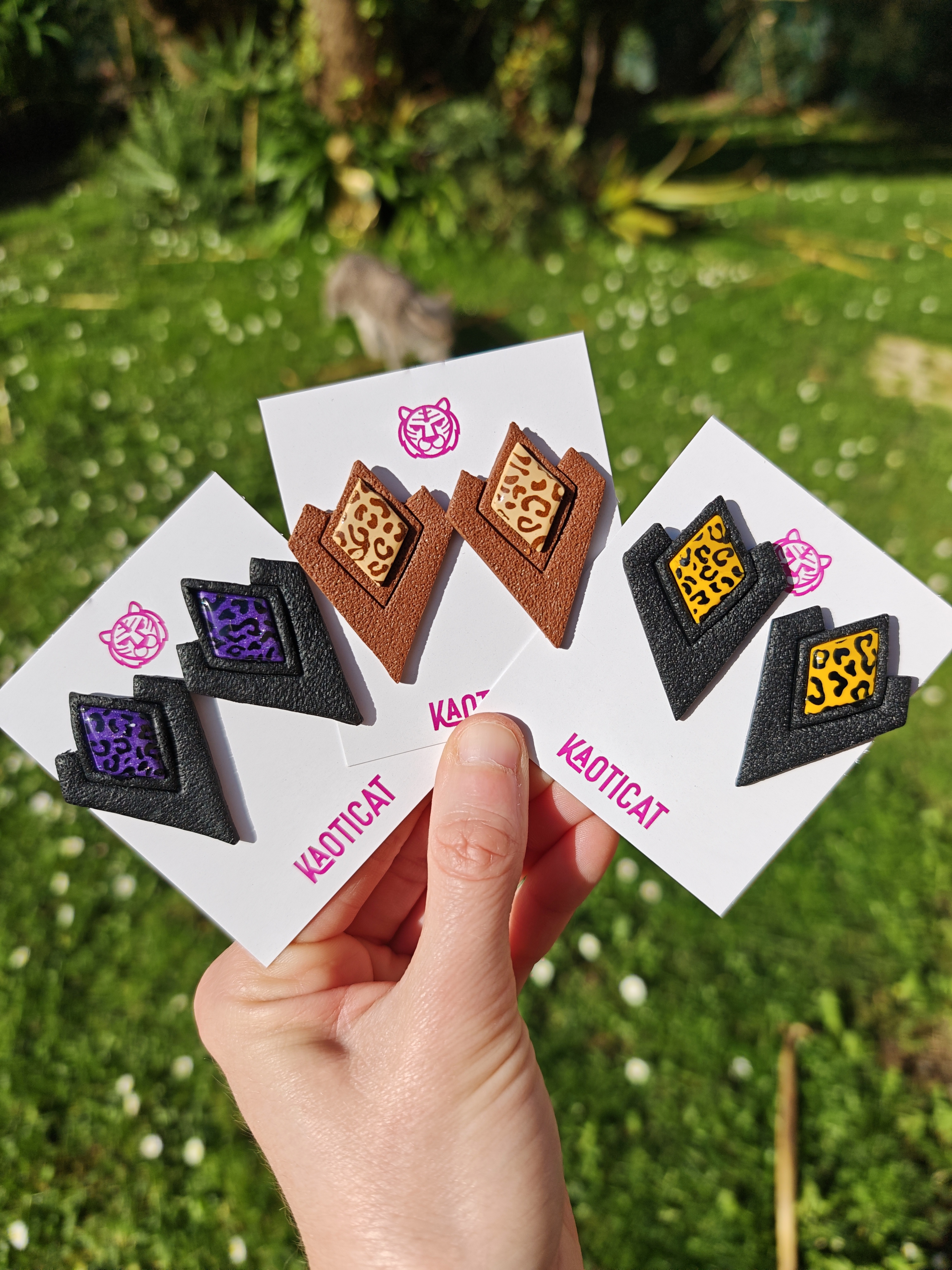 Pendientes geométricos animal print