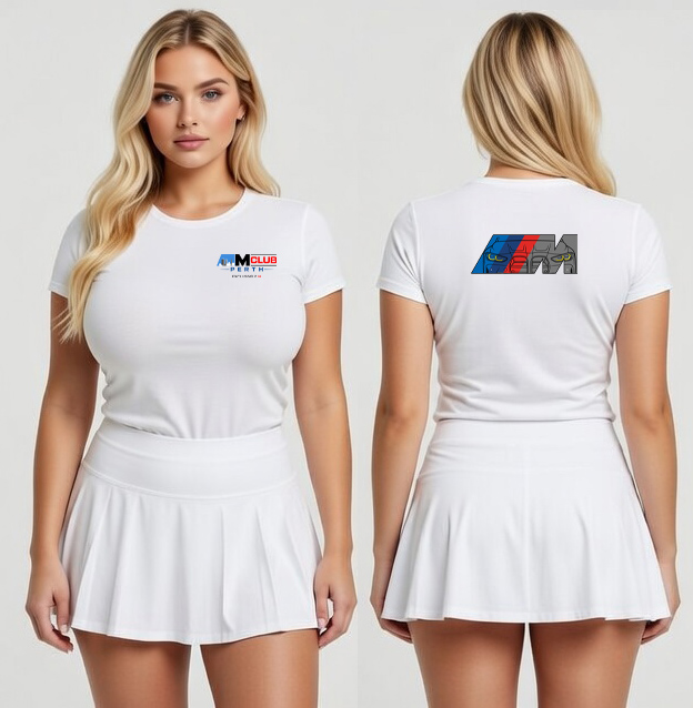 Female T-shirt DUAL LOGO,  front Mclub logo, Medium rear Car outline M logo