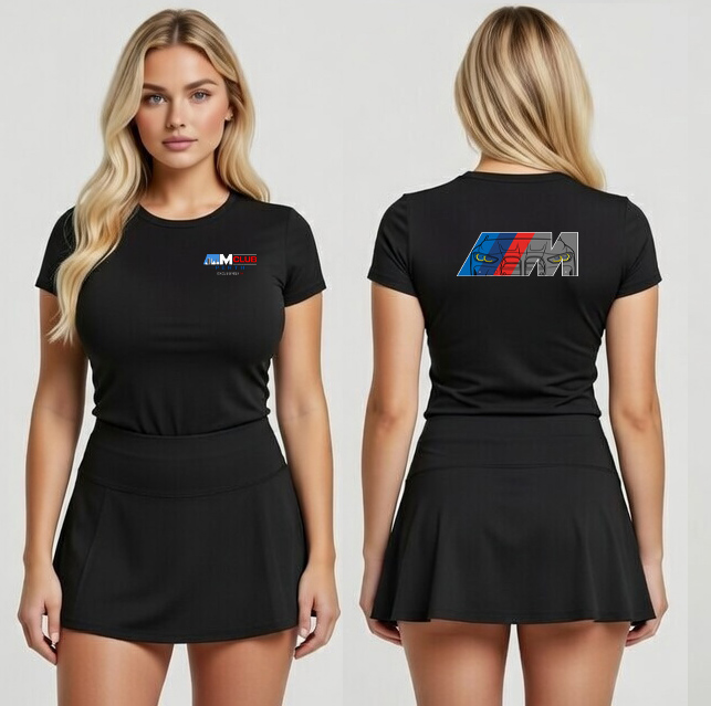 Female T-shirt DUAL LOGO,  front Mclub logo, Medium rear Car outline M logo