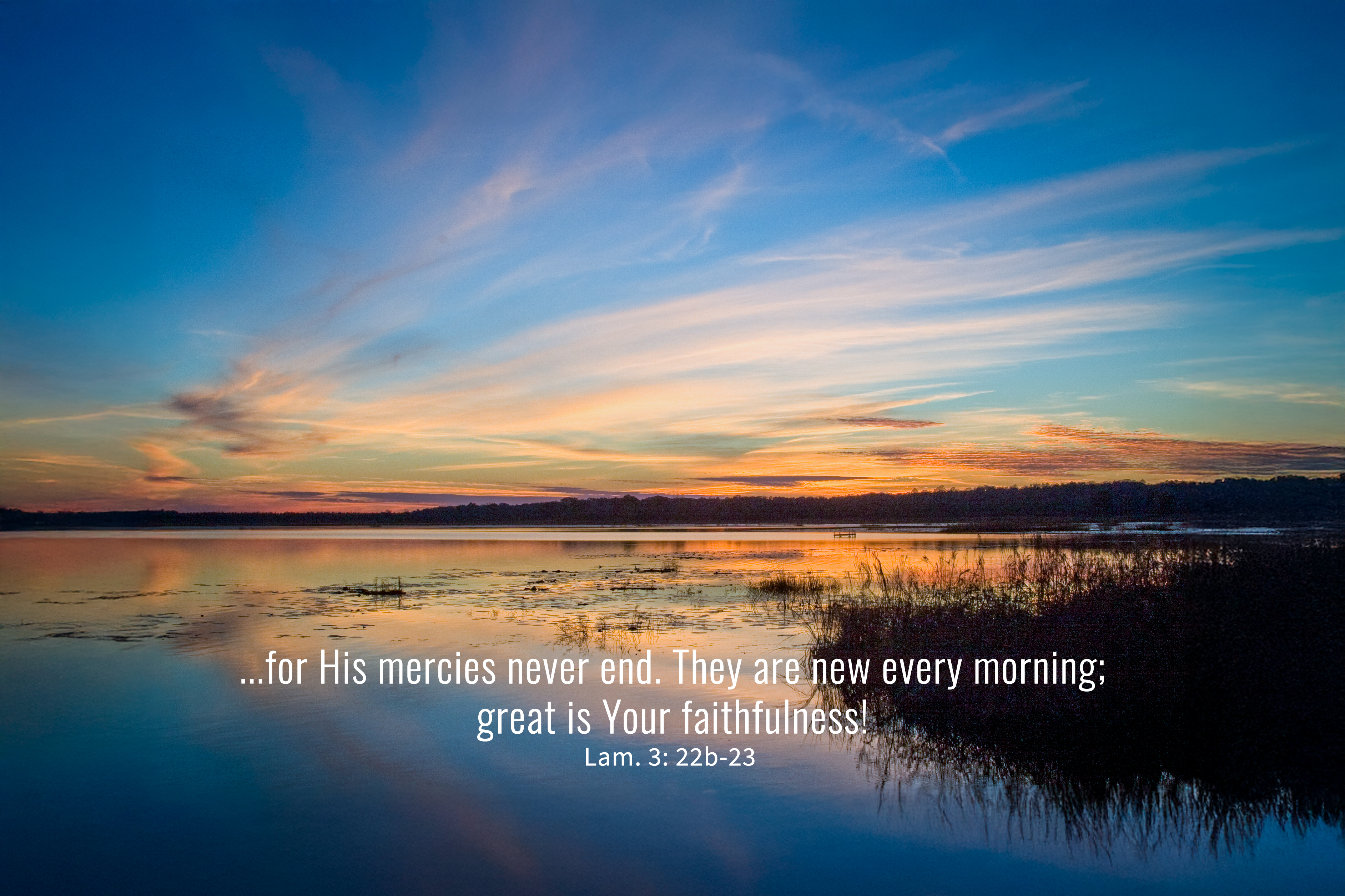 Lamentations 3:22-23 Inspirational Sunrise Lake Print