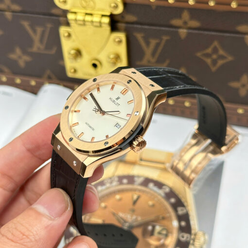  Đồng hồ Hublot nam Classic Fusion King Gold, mặt trắng máy cơ Thụy Sỹ, Size 42mm