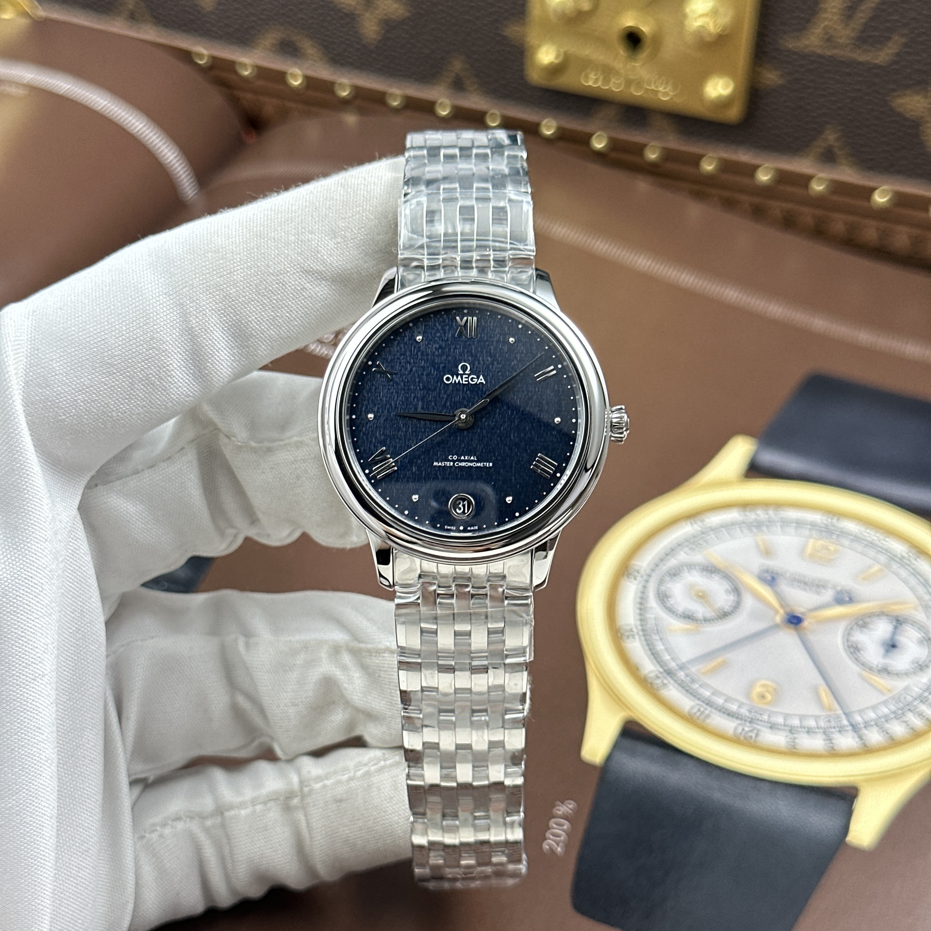 Đồng hồ Omega De Ville Prestige, size 34mm. Xanh