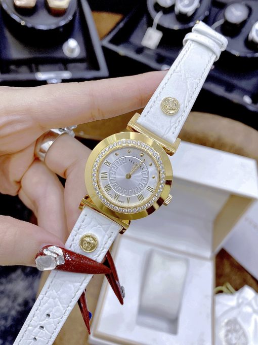 Đồng hồ Versace Vanity Like Auth dây da màu trắng mạ vàng 35mm
