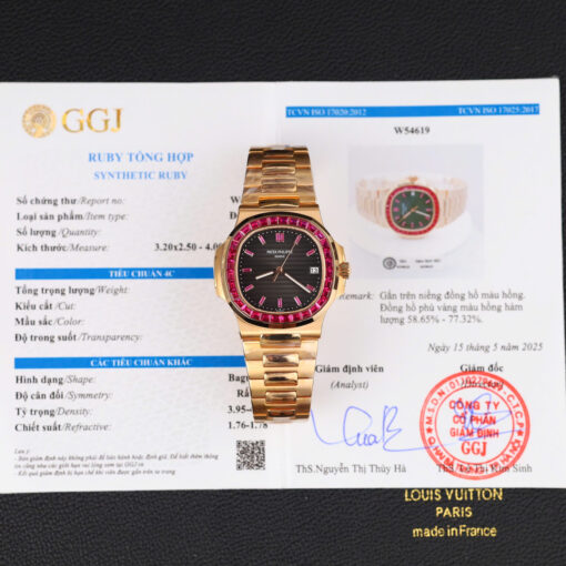 Đồng hồ Patek Philippe Nautilus 5723, bọc vàng hồng 18K đính ruby tổng hợp, Size 40mm