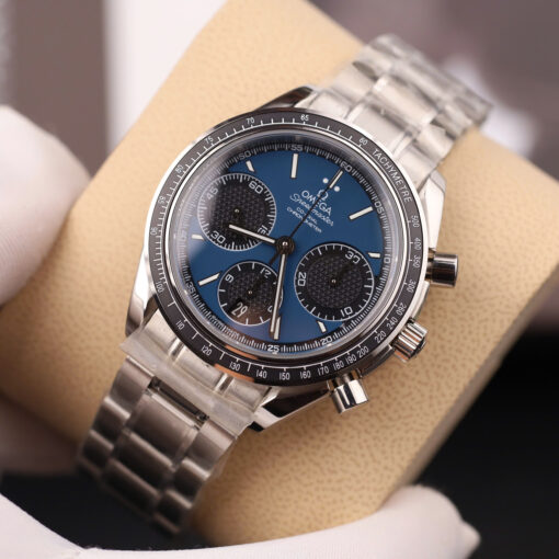 Đồng hồ Omega Speedmaster Racing Chronograph, mặt xanh dương dây kim loại, Size 40mm