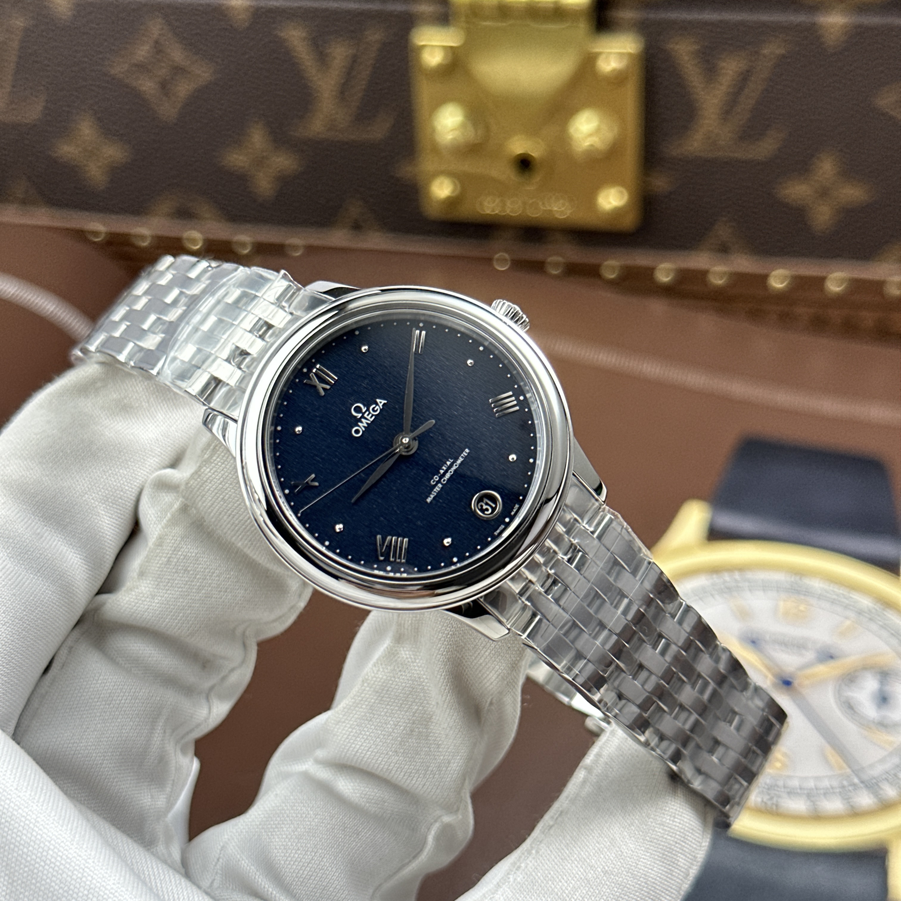 Đồng hồ Omega De Ville Prestige, size 34mm. Xanh