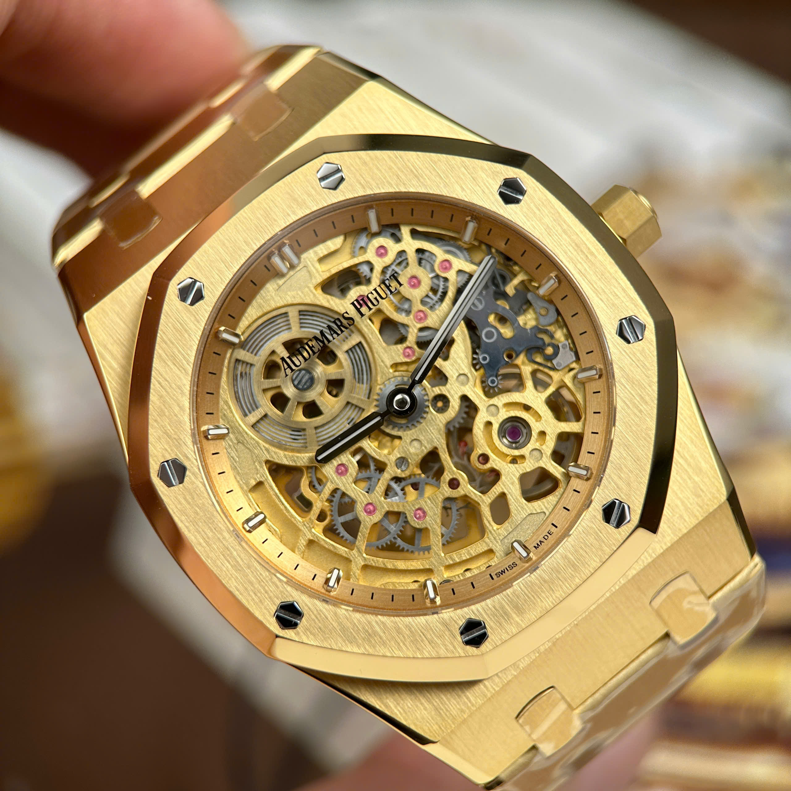 Đồng hồ nam Audemars Piguet Royal Oak Jumbo Extra-thin Openworked 16204, Size 39mm, màu vàng
