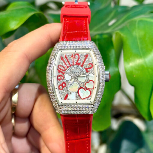 Đồng hồ Franck Muller V32 nữ Full đá mặt trái tim, Size 36mm, dày 10mm