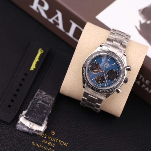 Đồng hồ Omega Speedmaster Racing Chronograph, mặt xanh dương dây kim loại, Size 40mm