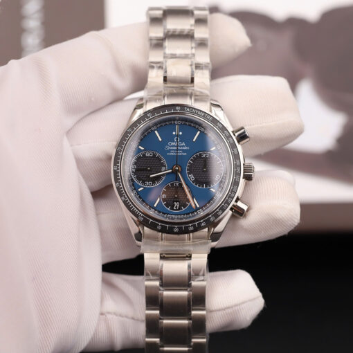 Đồng hồ Omega Speedmaster Racing Chronograph, mặt xanh dương dây kim loại, Size 40mm