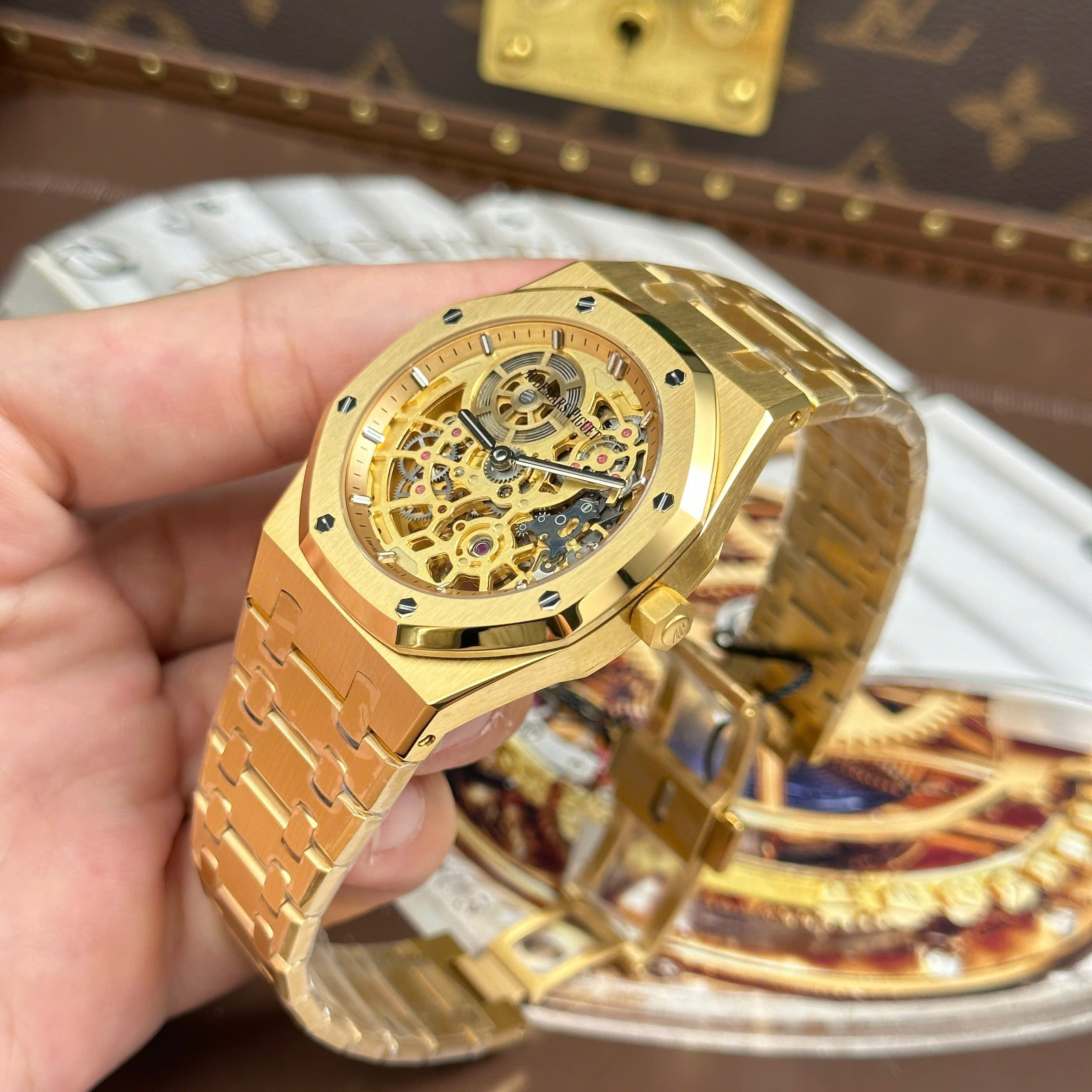 Đồng hồ nam Audemars Piguet Royal Oak Jumbo Extra-thin Openworked 16204, Size 39mm, màu vàng