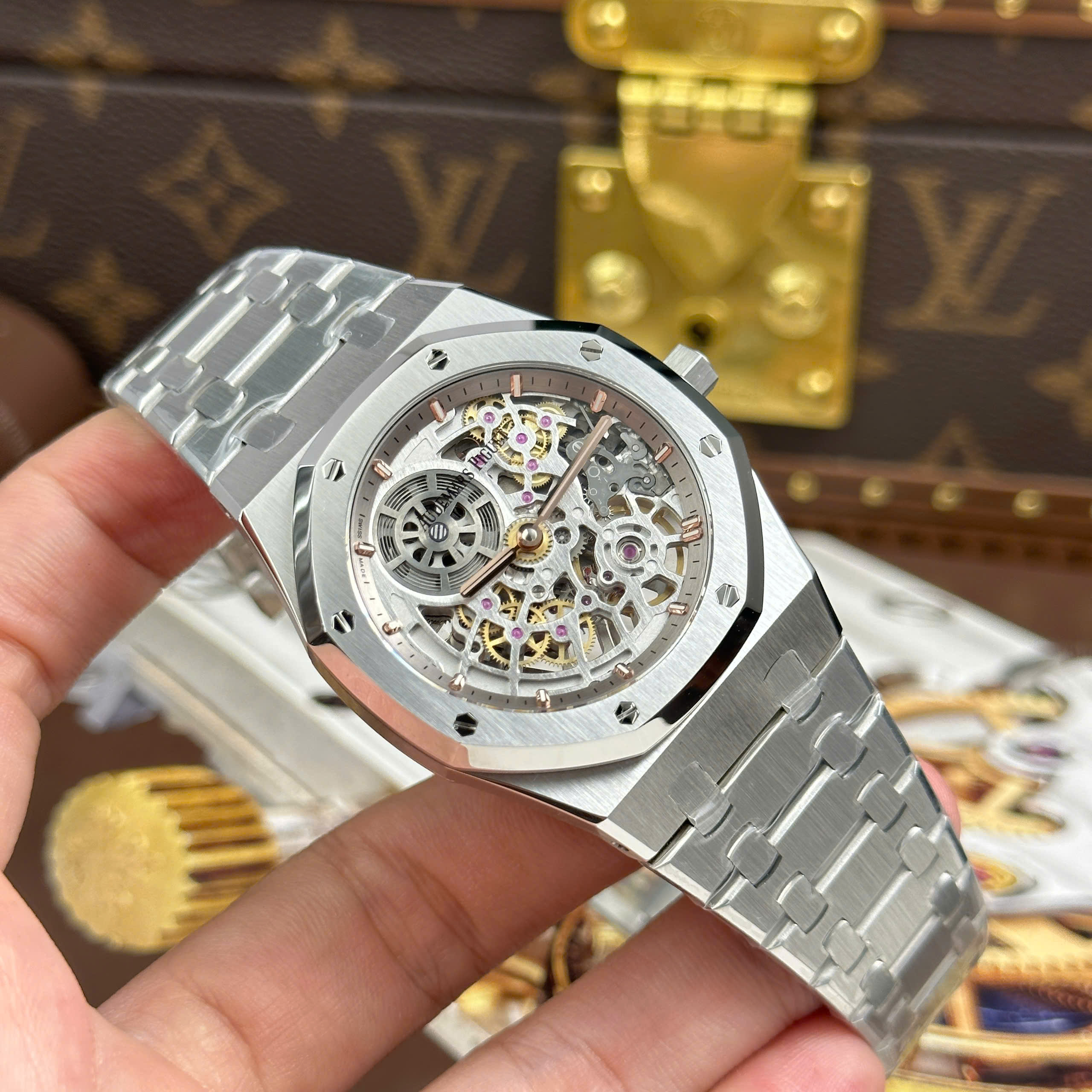 Đồng hồ nam Audemars Piguet Royal Oak Jumbo Extra-thin Openworked 16204, Size 39mm, màu xám