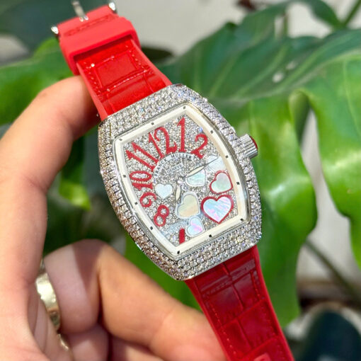  Đồng hồ Franck Muller V32 nữ Full đá mặt trái tim, Size 36mm, dày 10mm