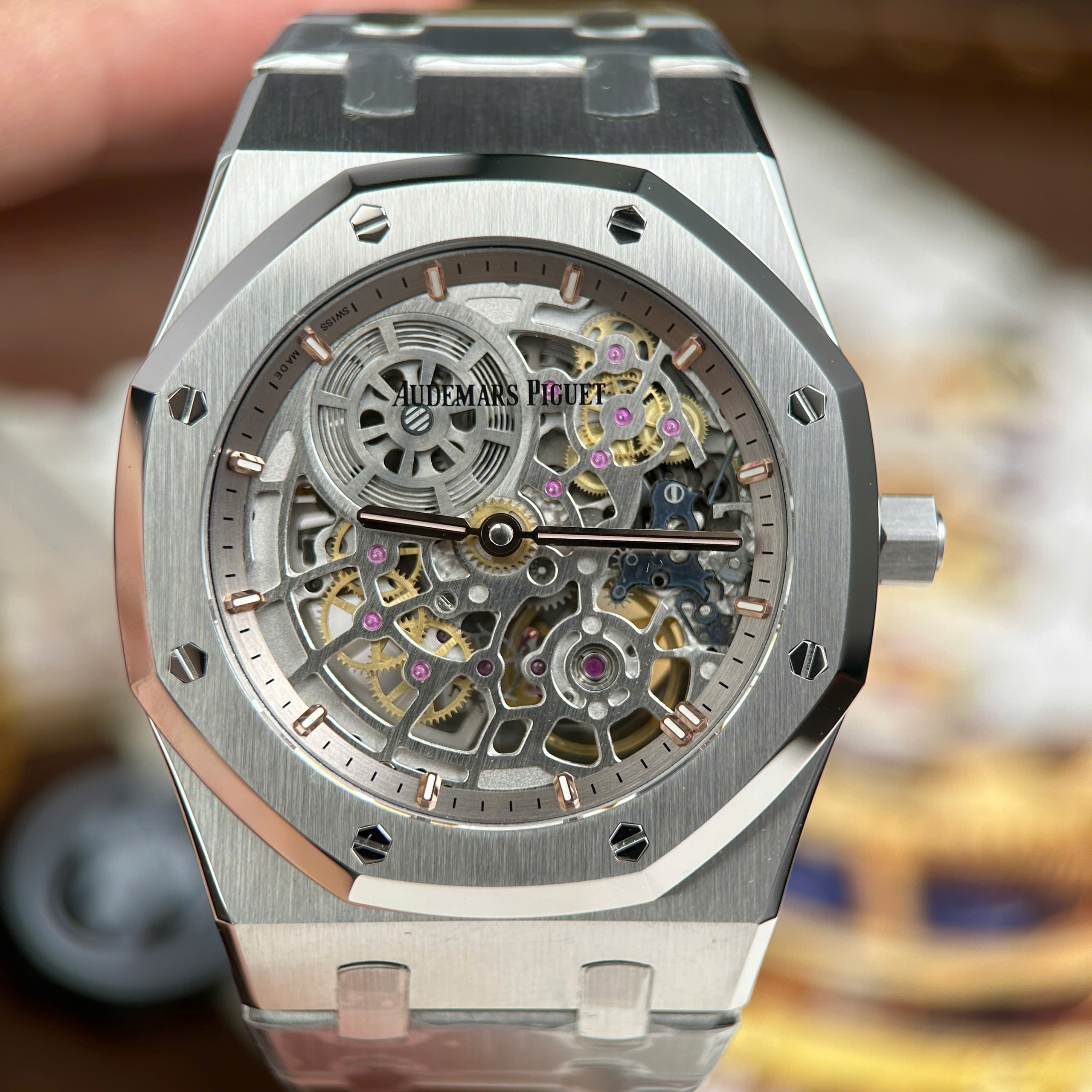 Đồng hồ nam Audemars Piguet Royal Oak Jumbo Extra-thin Openworked 16204, Size 39mm, màu xám