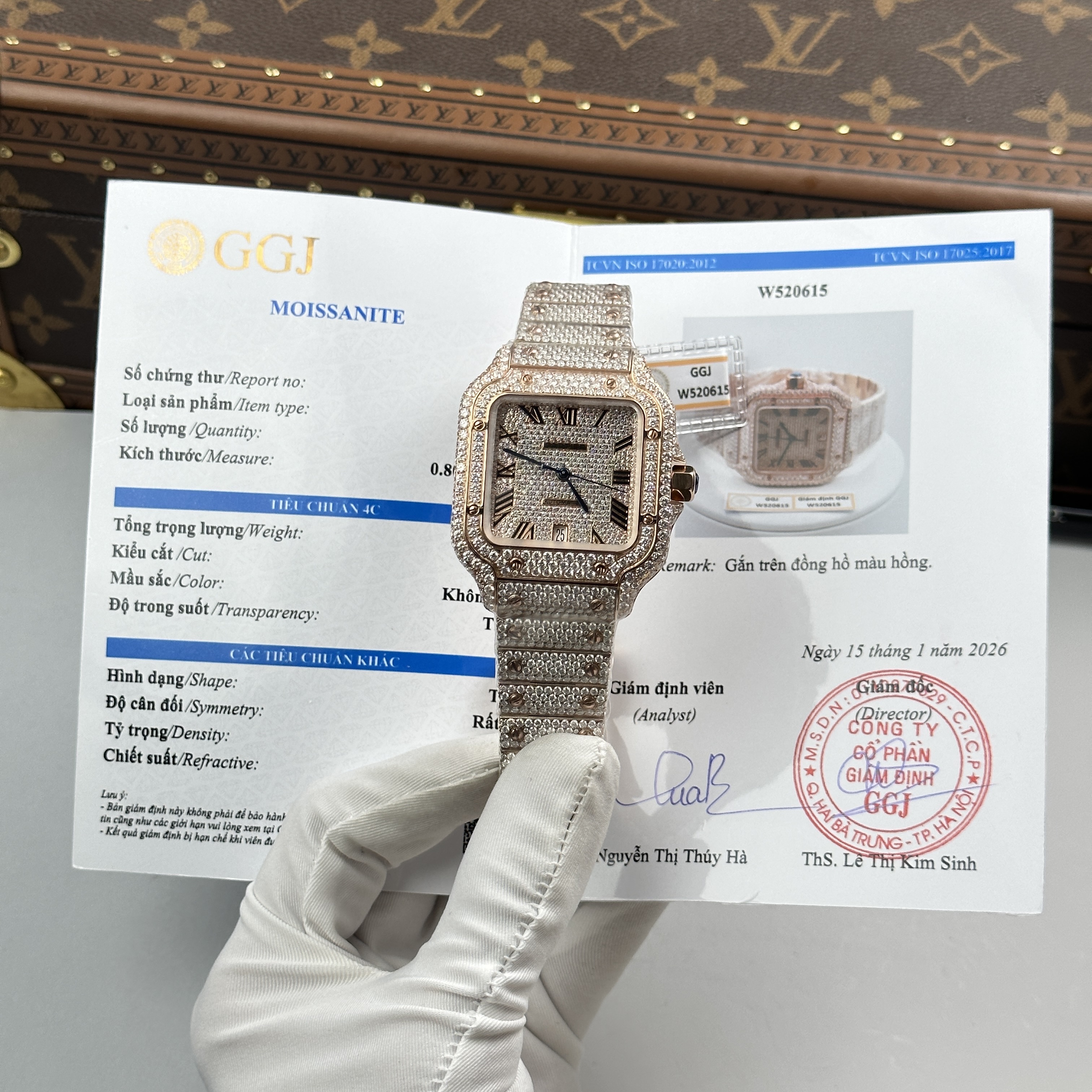 Đồng hồ Cartier de Santos Full Moissanite, Size 39.8mm, phiên bản đính Full Moissanite Hongkong